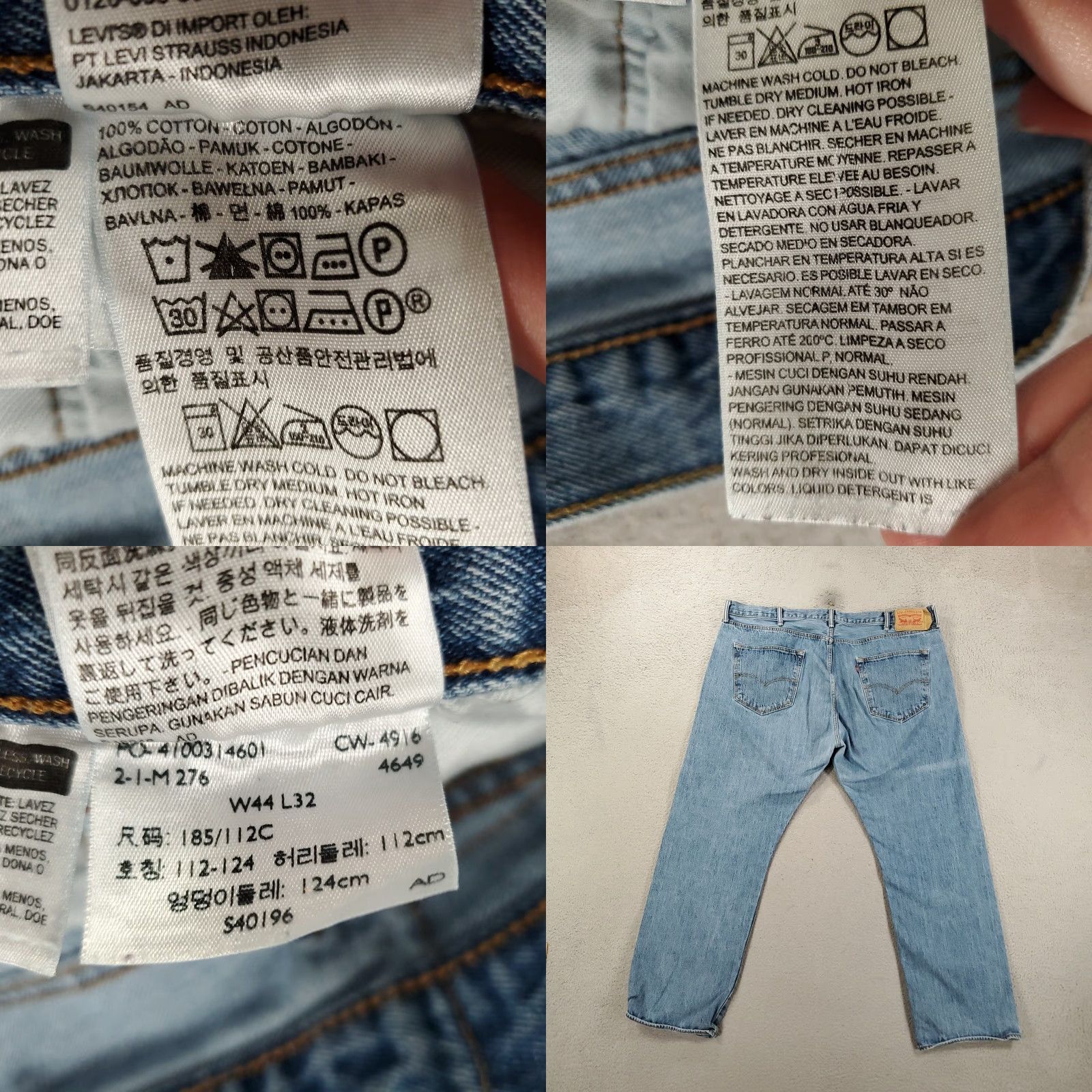 Levi's Levi's 501 Jeans Mens 44x32 Button Fly Straight Leg Denim Cotton Medium Blue 90s Vintage: No Size US 44 / EU 60 - 8 Thumbnail