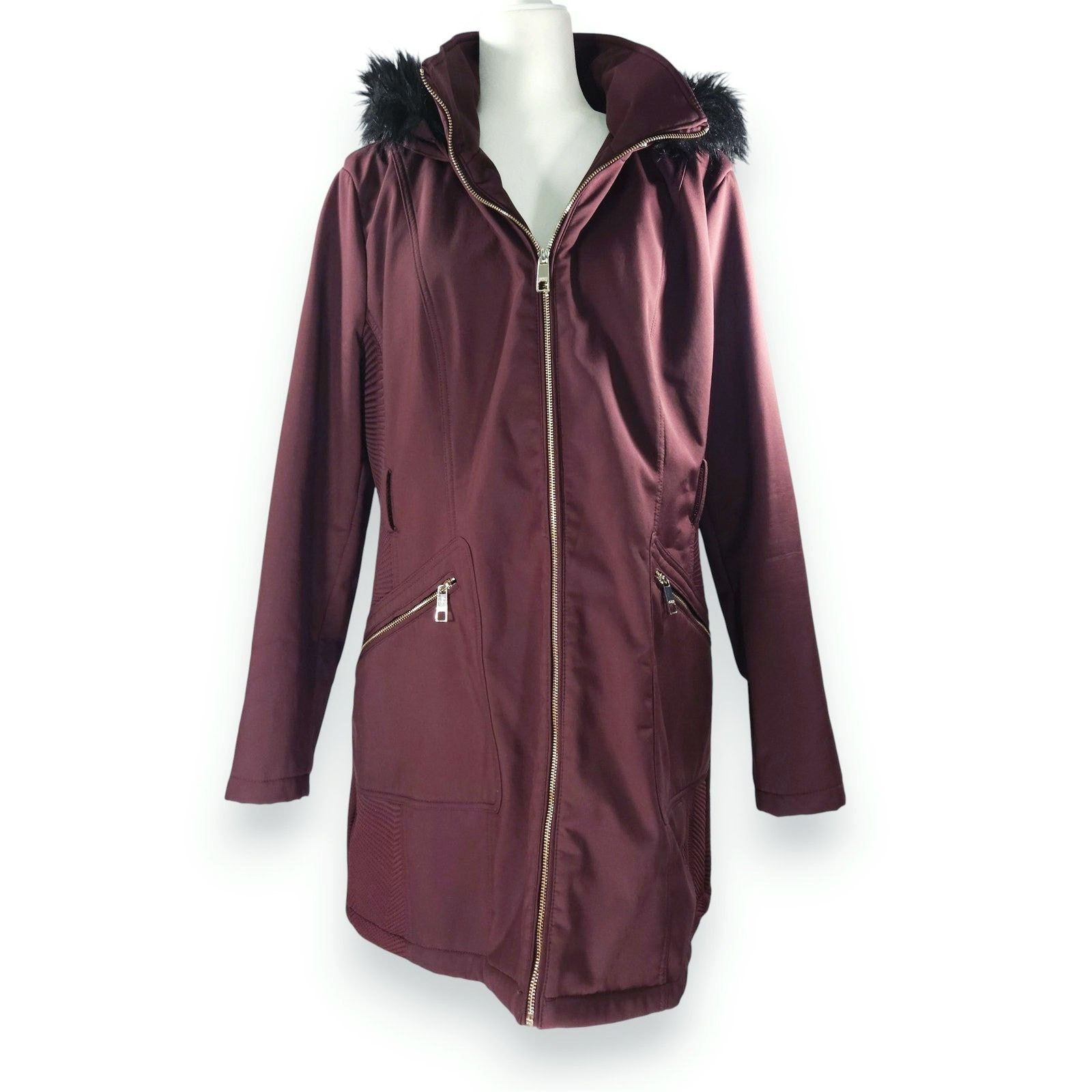 Guess Guess Faux Fur Hood Softshell Parka Jacket Burgundy Wine XXL Size XXL / US 16-18 / IT 52-54 - 3 Thumbnail