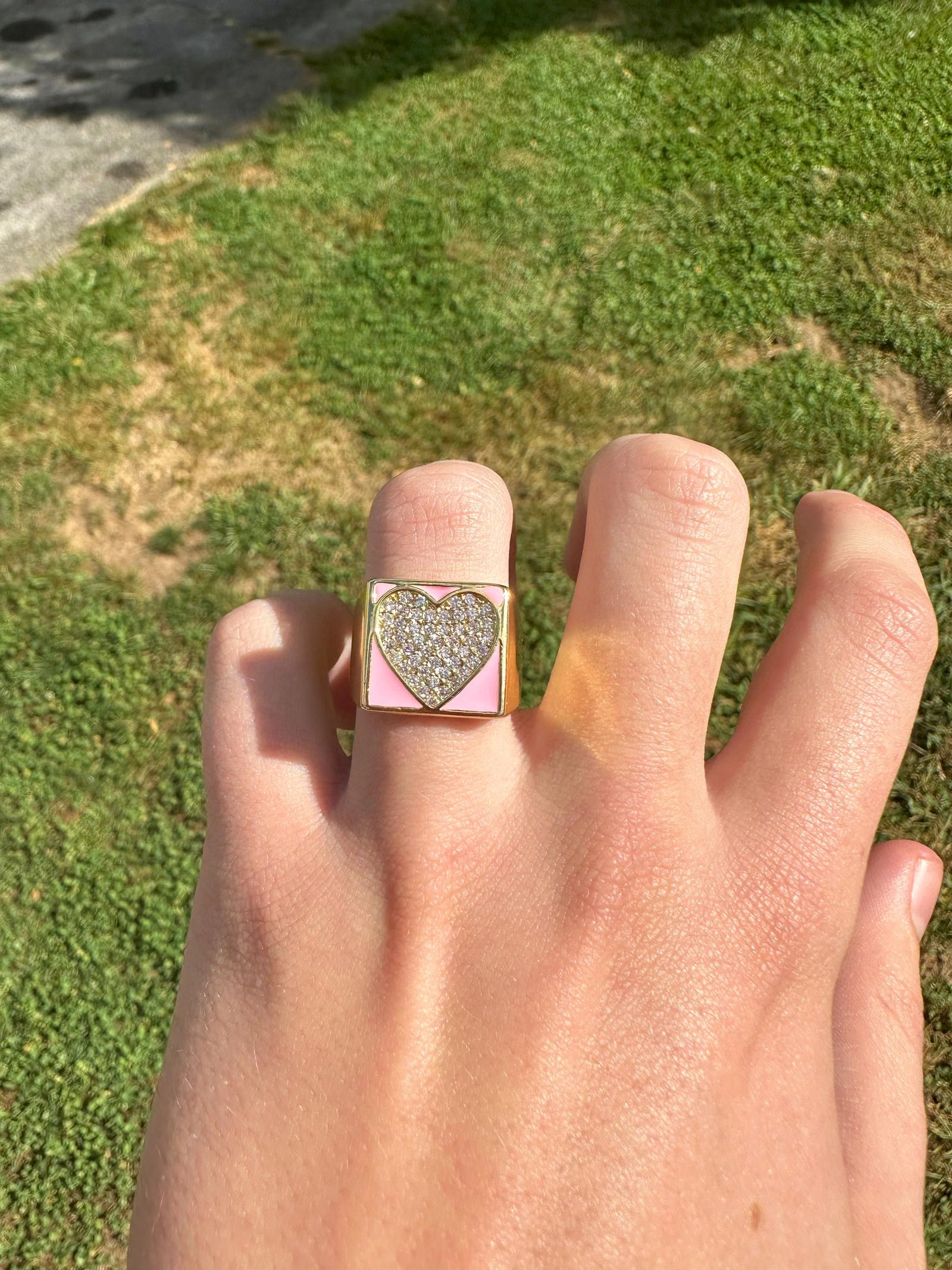 Jewelry Pink Enamel / Gold Heart Ring Adjustable Sizing Size ONE SIZE - 3 Thumbnail