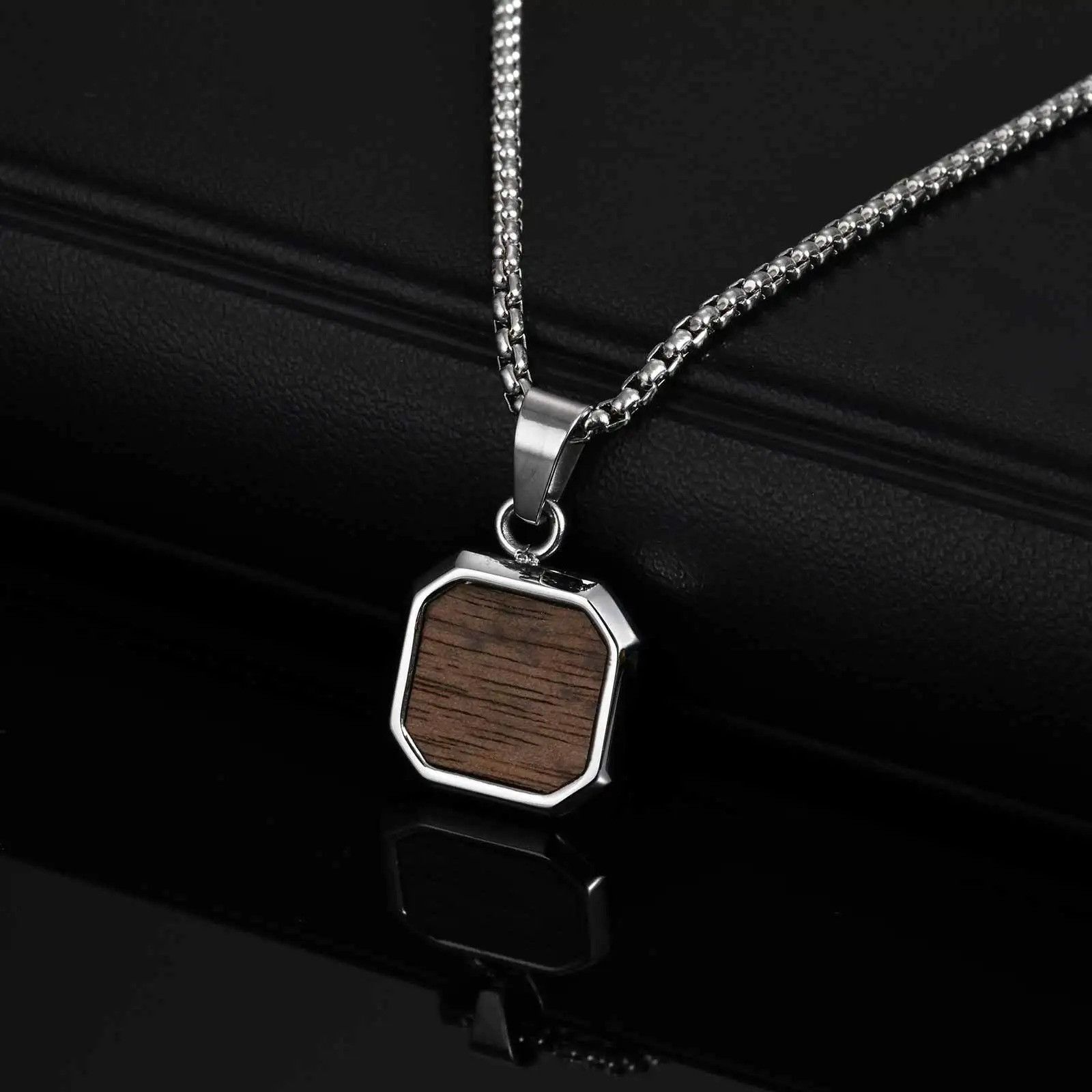 Jewelry Wood Square Pendant Necklace Size ONE SIZE - 1 Thumbnail