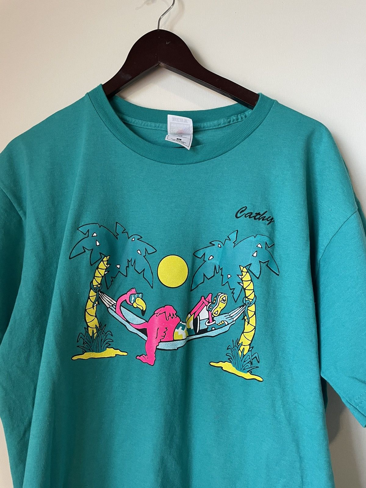 Vintage Vintage 90s neon Cathy flamingo tee Size US XL / EU 56 / 4 - 2 Thumbnail