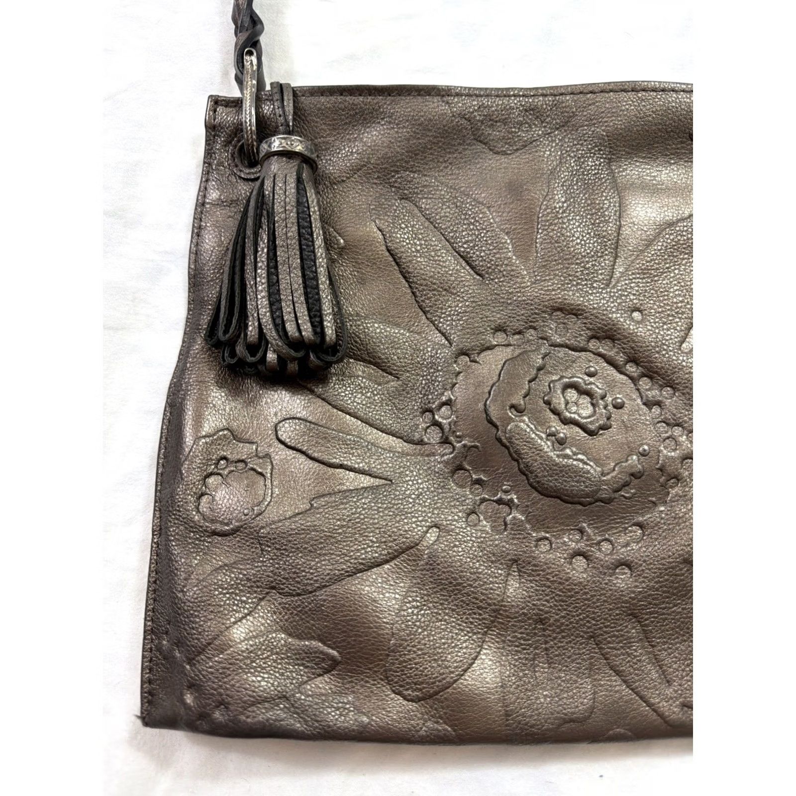 Brighton Brighton Ferrara Gun Metal Embossed Leather Medallion Shoulder Bag Purse Size ONE SIZE - 2 Thumbnail
