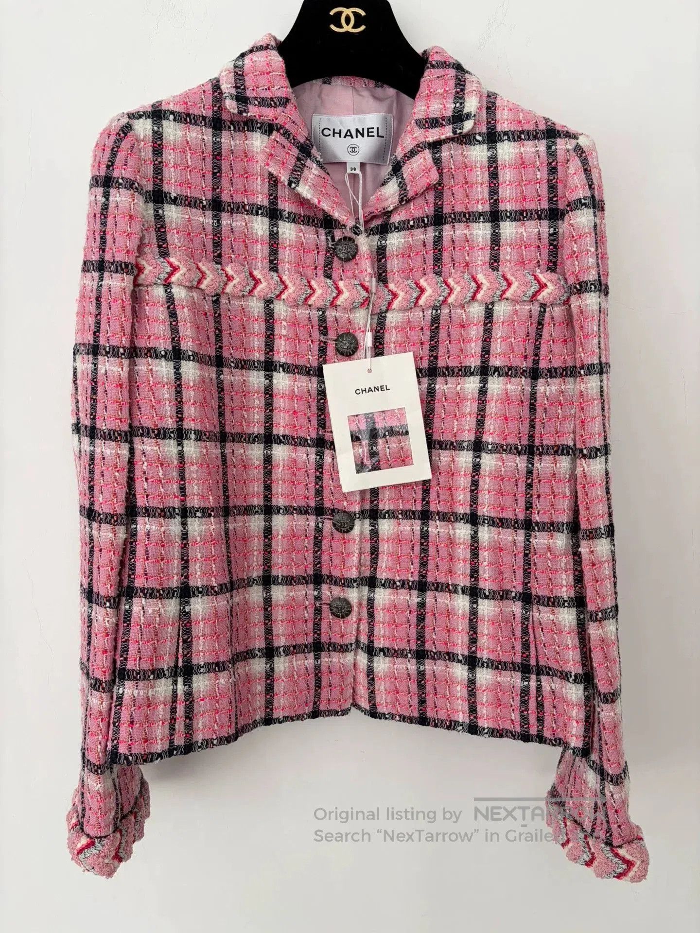 Chanel Chanel Pink Plaid Tweed Stand-Collar Jacket. Size US S / EU 44-46 / 1 - 1 Thumbnail