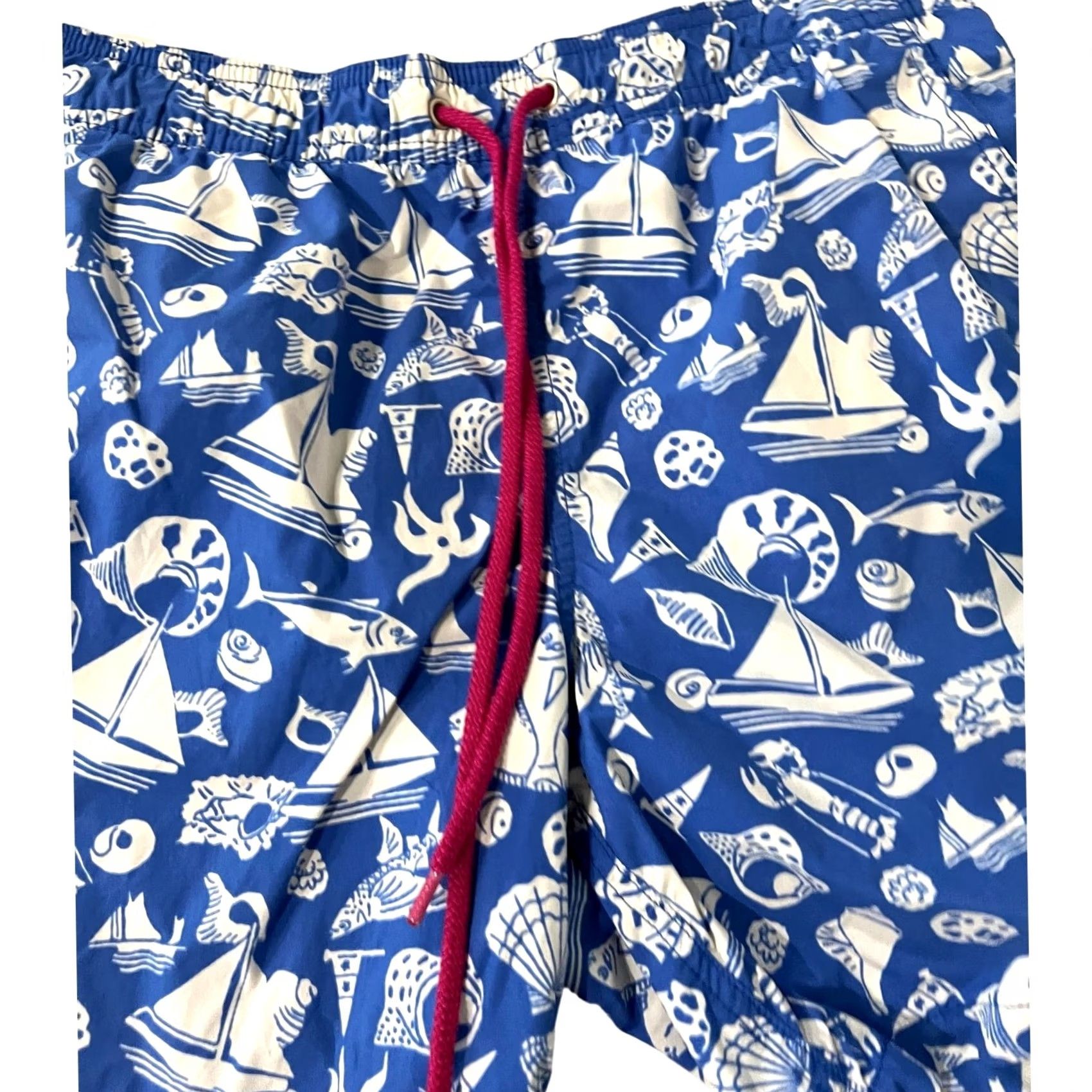 J.Crew J.Crew Men’s Swim Trunks Shorts Blue Nautical Sailboats Seashells Brief Liner M Beach Nautical Preppy Trunks Mens standard M Size US 31 - 2 Thumbnail