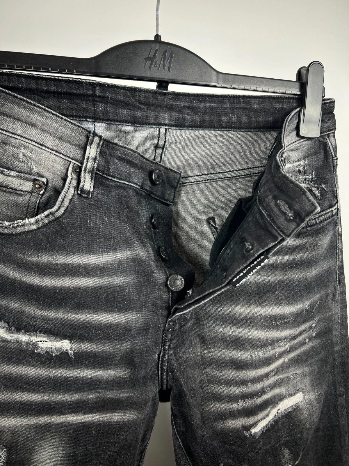 Dsquared2 DSQUARED2 Men's Dark Grey Distressed Slim Fit Italian Jeans Size US 32 / EU 48 - 6 Thumbnail