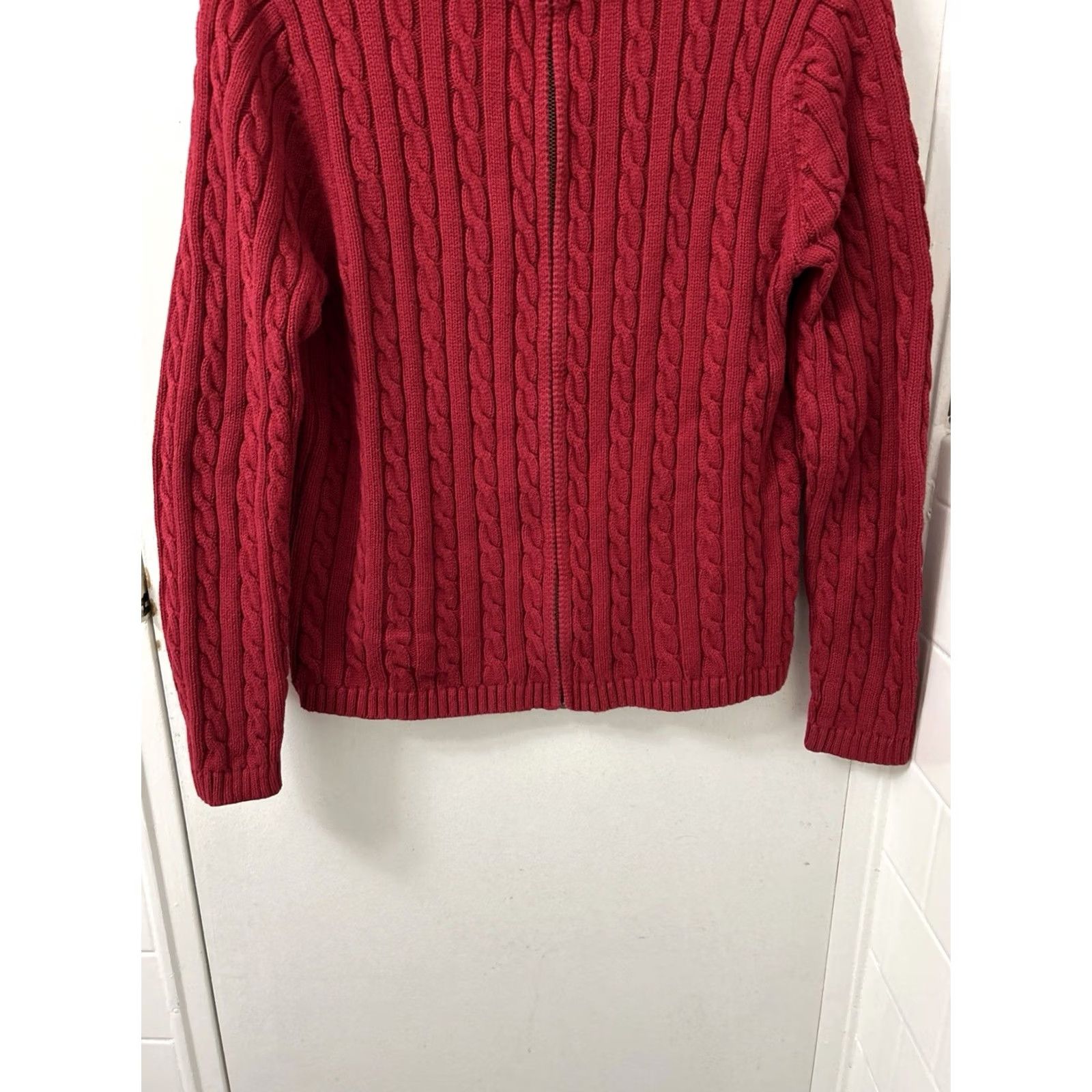 Vintage LL Bean Sweater Cardigan Womens Size M Red Full Zip Cable Knit Mock Neck Long Sleeve 0FBH1 Size M / US 6-8 / IT 42-44 - 3 Thumbnail