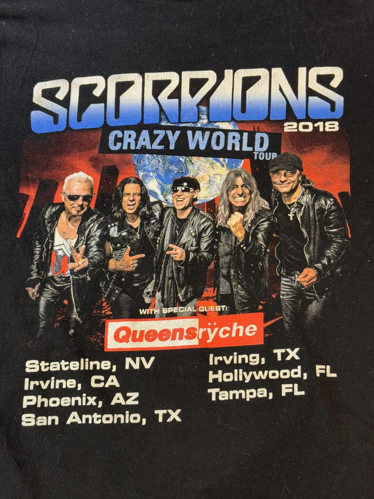 Designer Scorpions Crazy World Tour 2018 T-shirt Queensryche Tee XL Size US XL / EU 56 / 4 - 5 Thumbnail