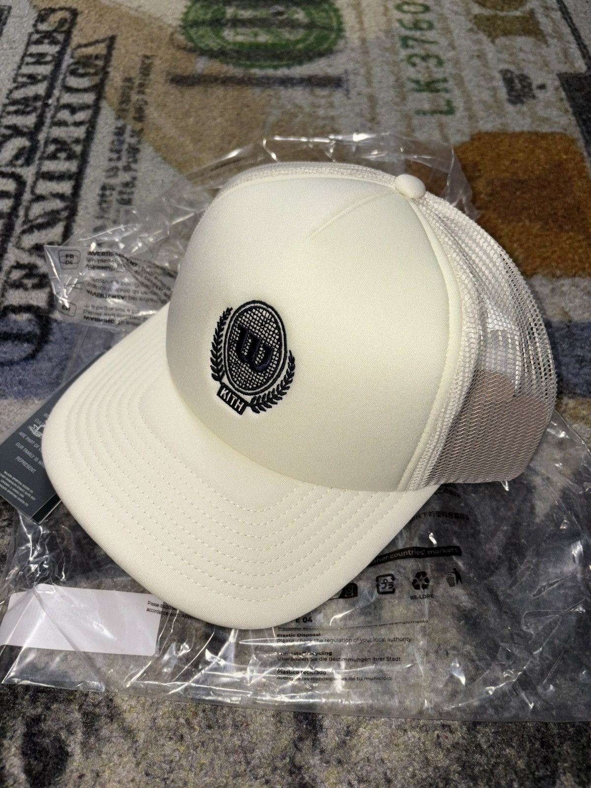 Kith × Ronnie Fieg × Wilson Kith x Wilson Polyfoam Nolan Trucker Hat Sanddrift Size ONE SIZE - 1 Thumbnail