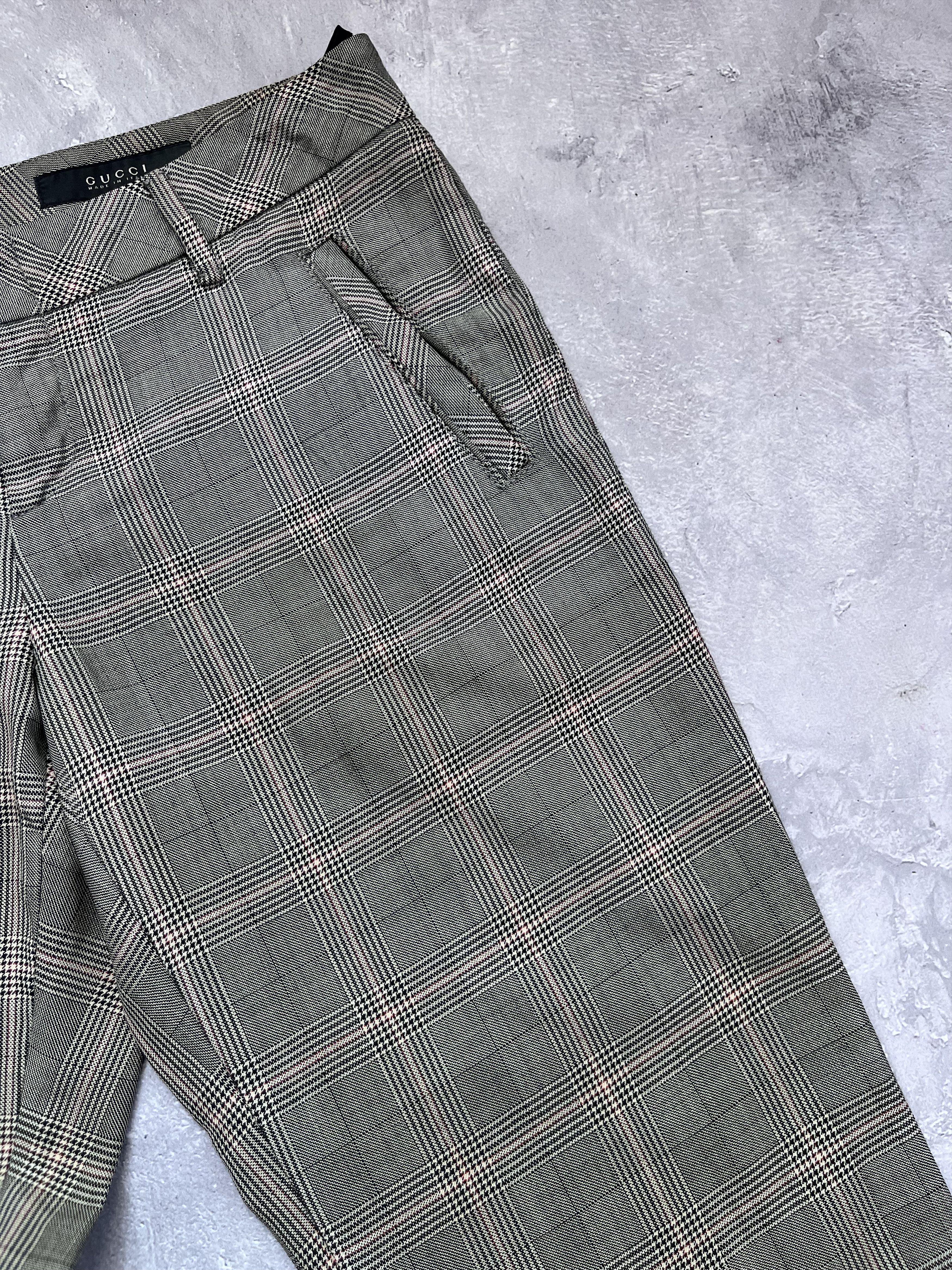 Gucci Gucci Tom Ford Era Silk/Wool Gray Check Trousers Pants Size 28" / US 6 / IT 42 - 6 Thumbnail