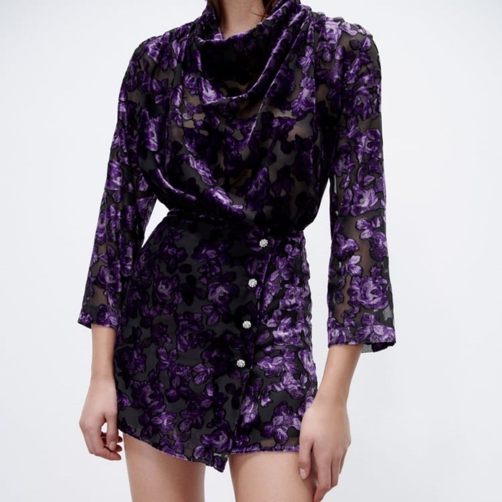 Zara ZARA BLOGGER FAVORITE VELVET TRIM DRESS PURPLE Size XS / US 0-2 / IT 36-38 - 9 Thumbnail