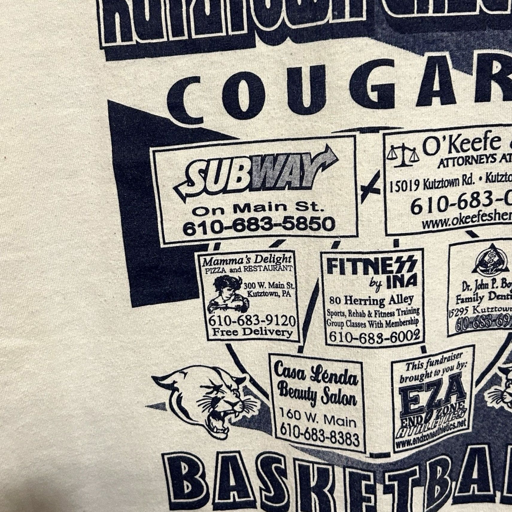 Gildan Y2K Kutztown Area High School Cougars Basketball 08-09 Shirt Men XL White Gildan Size US XL / EU 56 / 4 - 3 Thumbnail