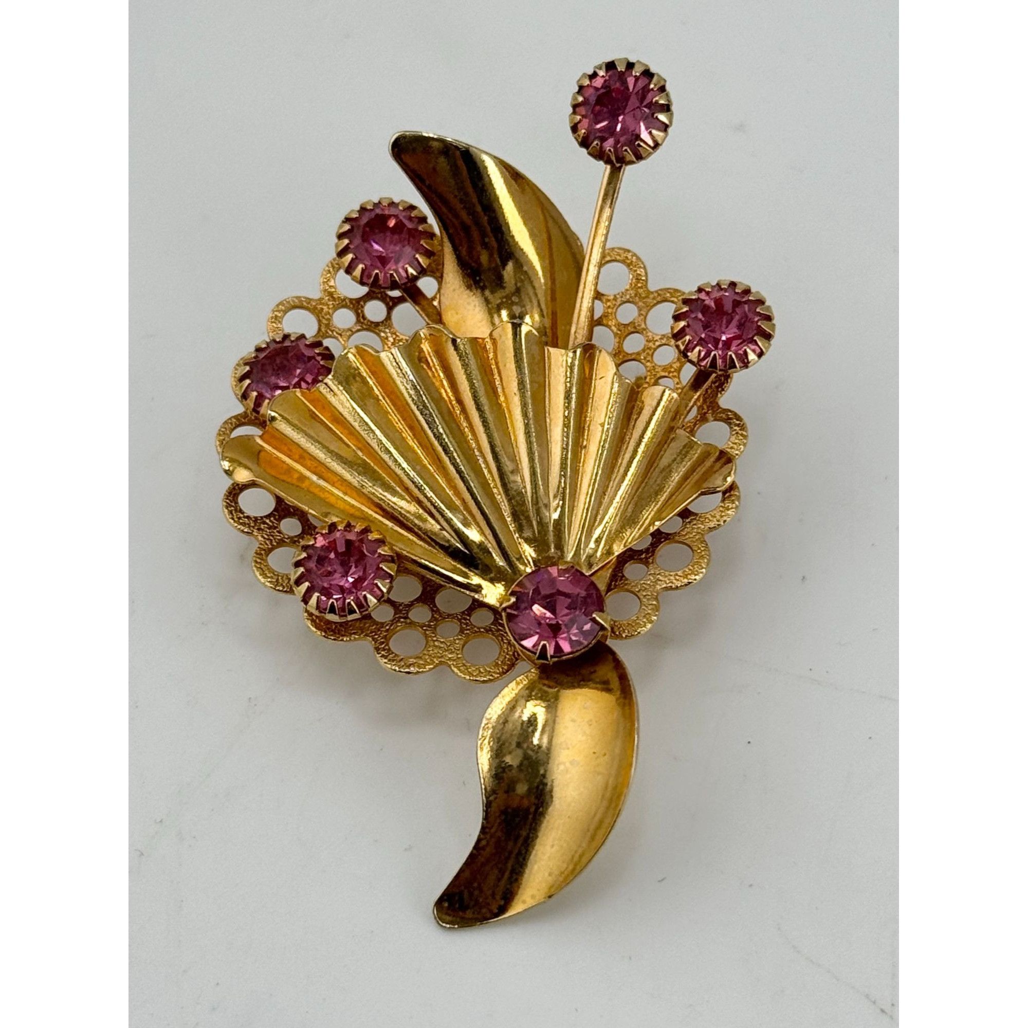Vintage Vintage pink rhinestone flower brooch pin Size ONE SIZE - 3 Thumbnail