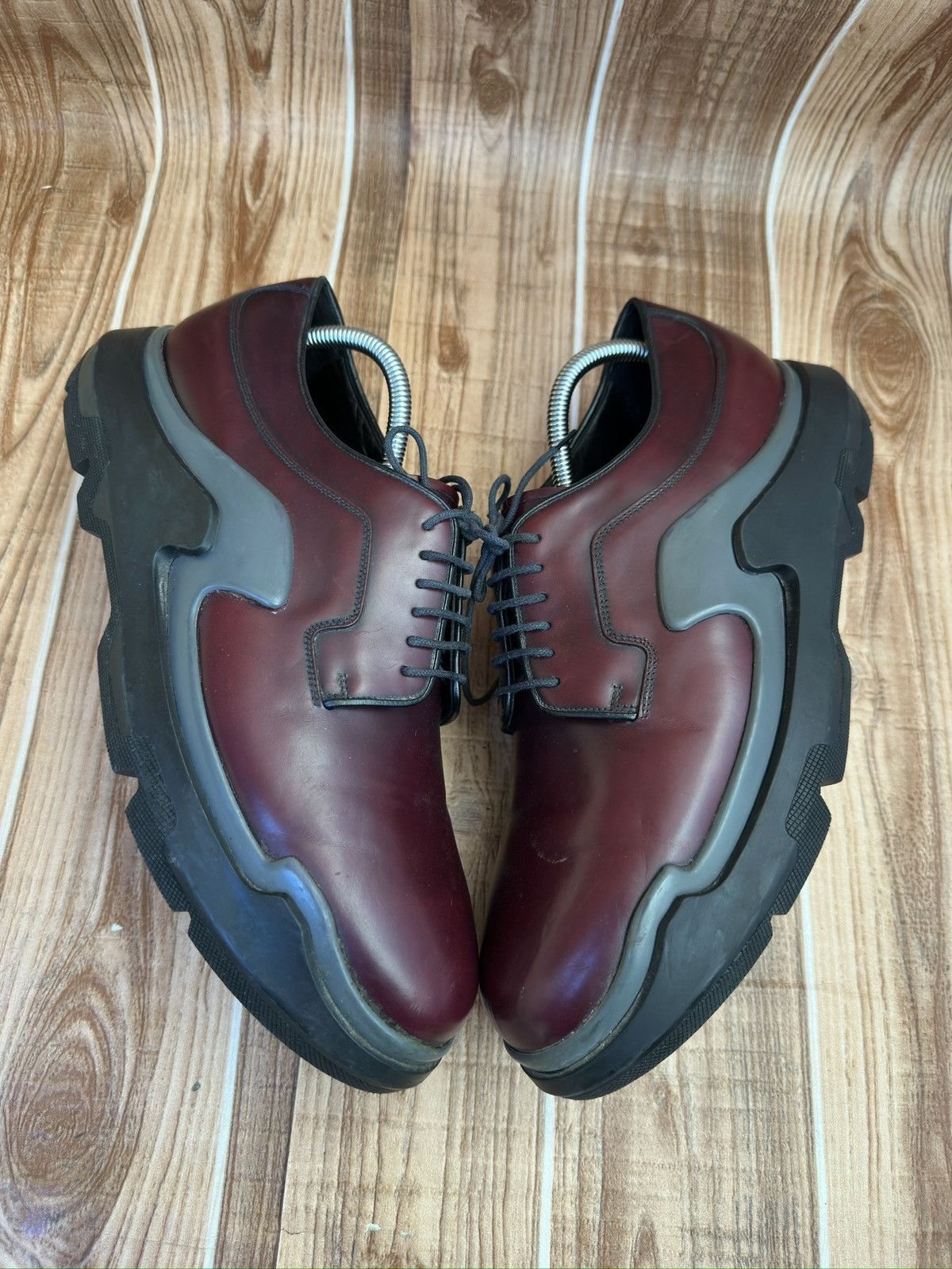 Prada AW15 Runway 2EG129 Show Wave Burgundy Derby Shoes Size US 10 / EU 43 - 7 Thumbnail