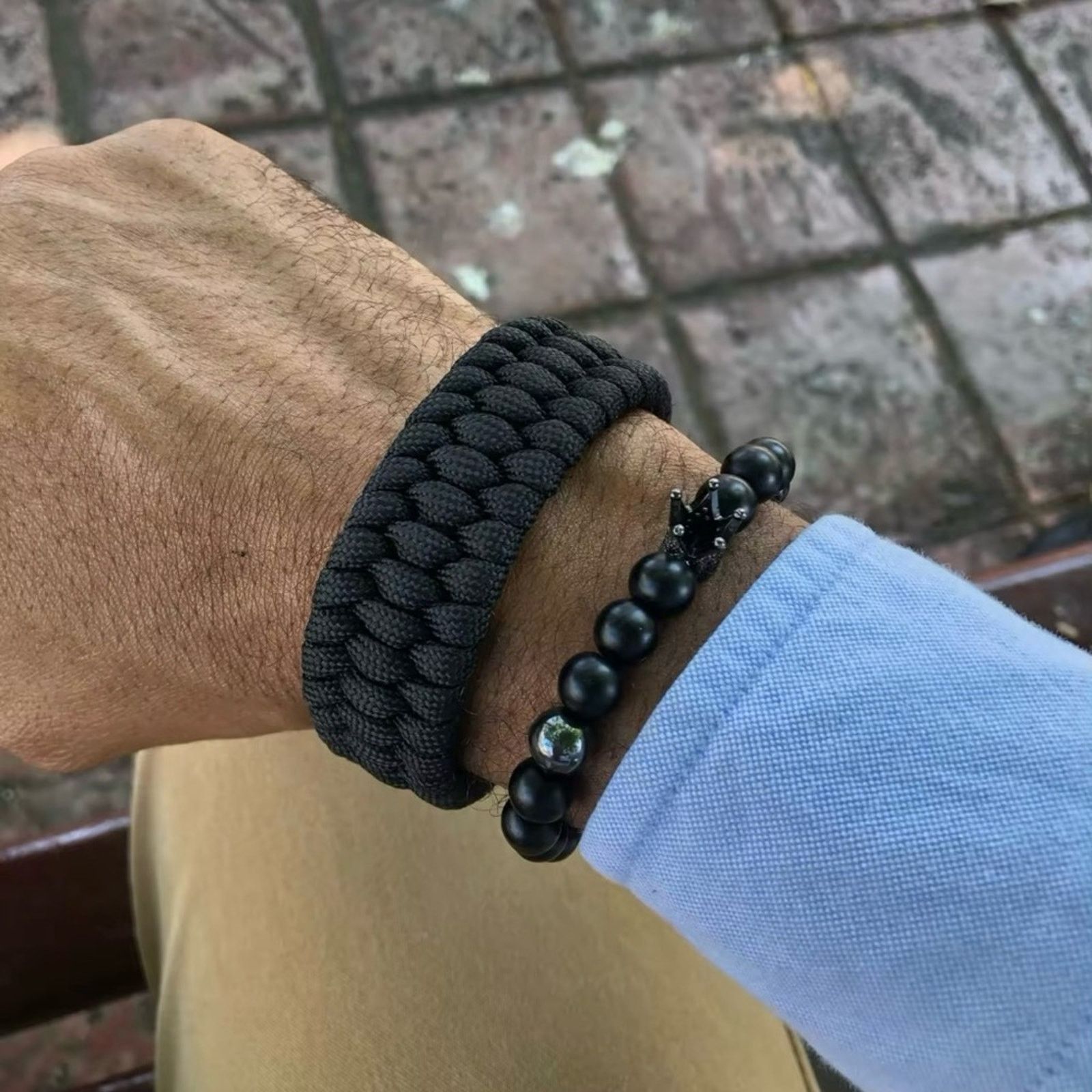 Other Outdoor Camping Paracord Braided Rope Bracelet Black 8” Size ONE SIZE - 4 Thumbnail