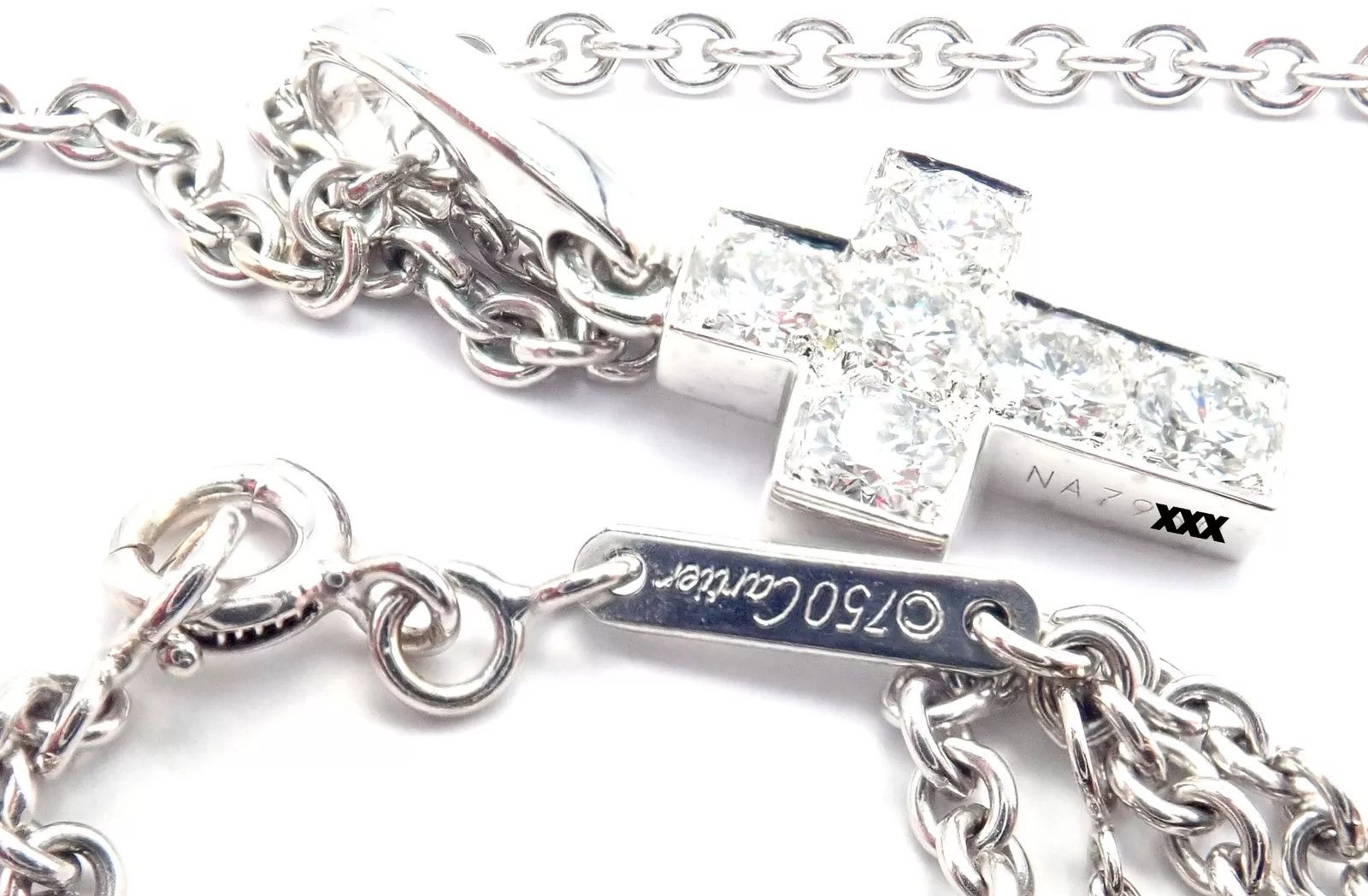 Cartier 18k White Gold Diamond Cross Pendant Chain Necklace Size ONE SIZE - 9 Thumbnail