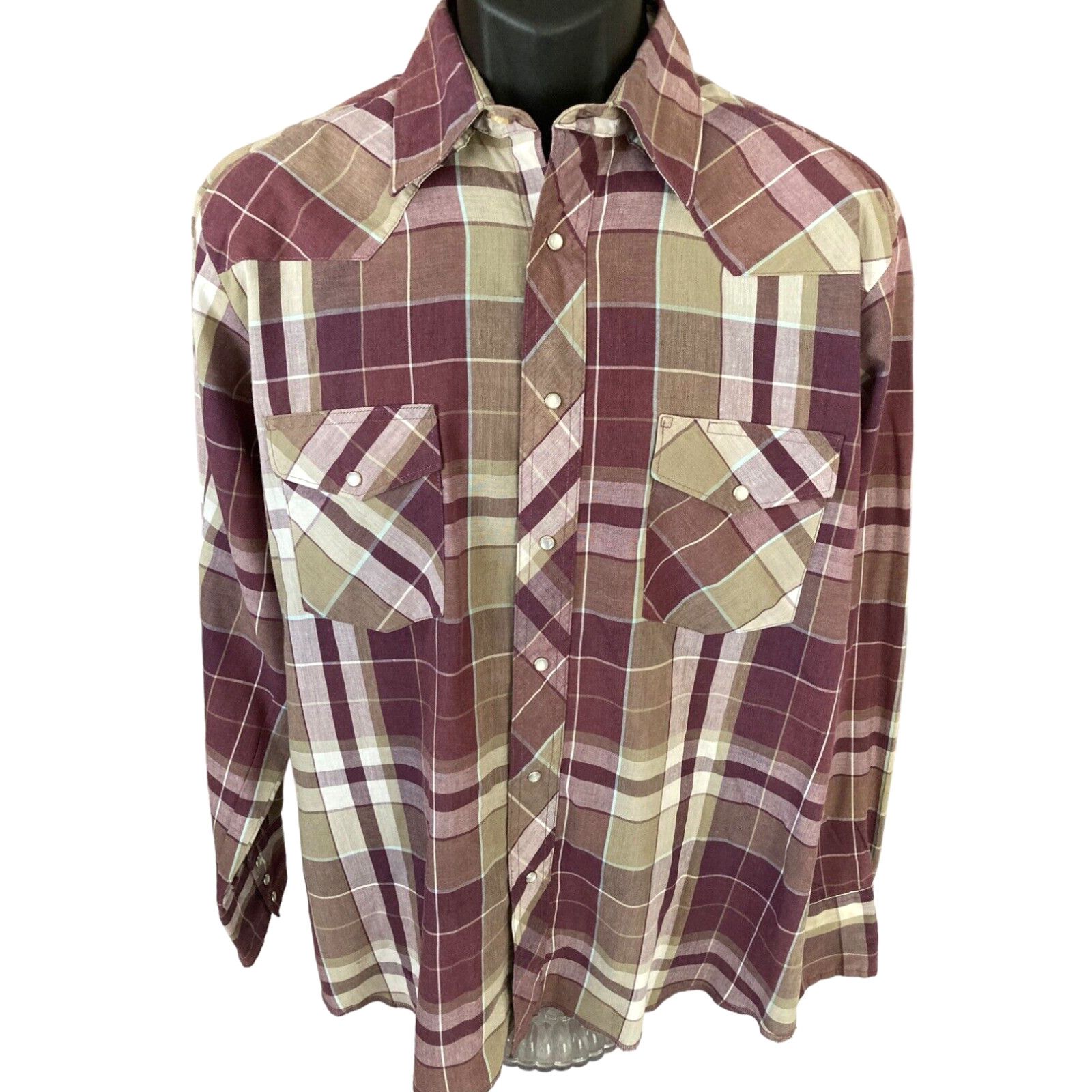Vintage Wrangler bleu Orange & marron chemise western à