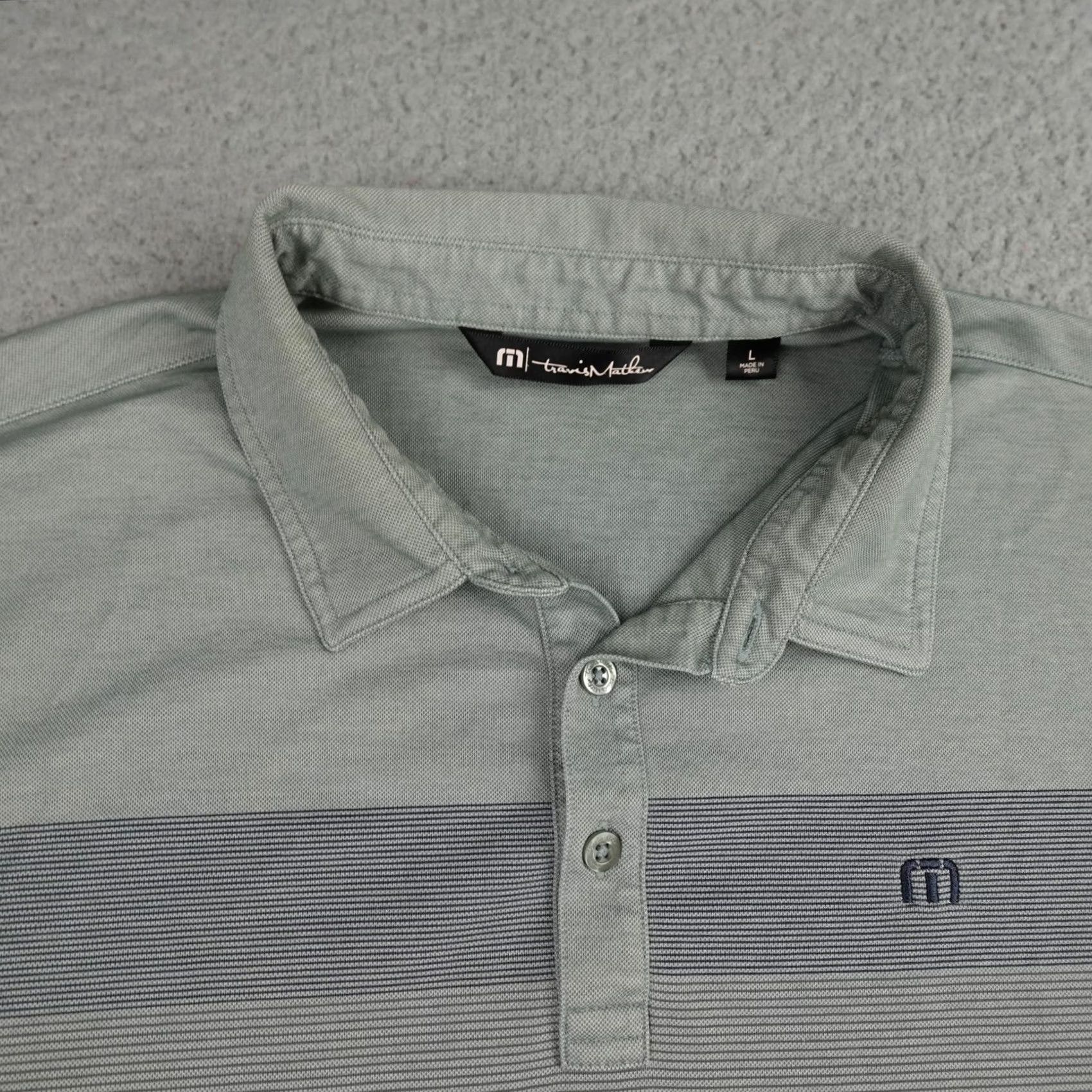 TravisMathew Travis Mathew Polo Shirt Mens L Sage Gray Striped Pima Cotton Golf Shirt Size US L / EU 52-54 / 3 - 5 Thumbnail