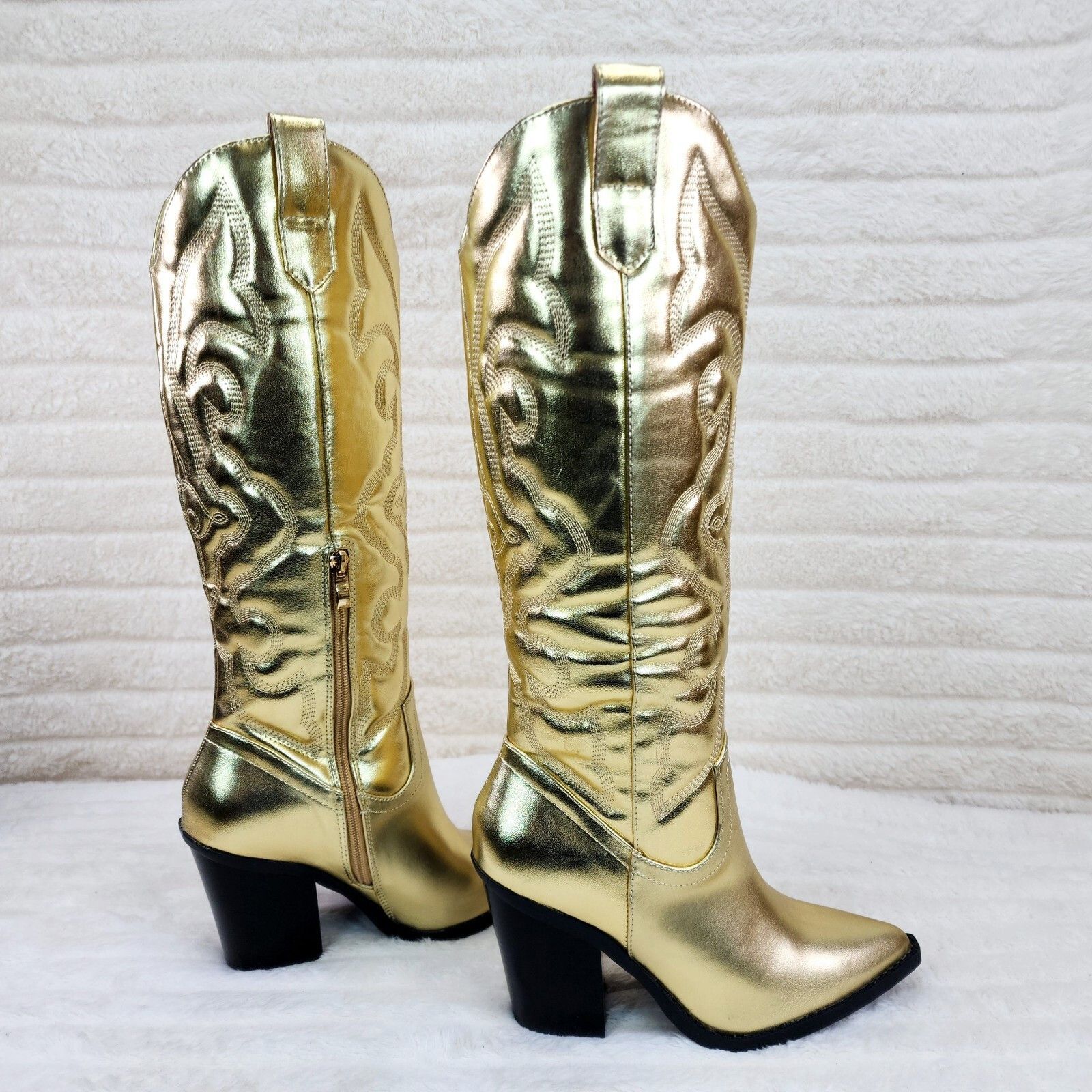 Other Electric Brushed Metallic Gold Western Knee High Cowgirl Boo Size US 7.5 / IT 37.5 - 3 Thumbnail