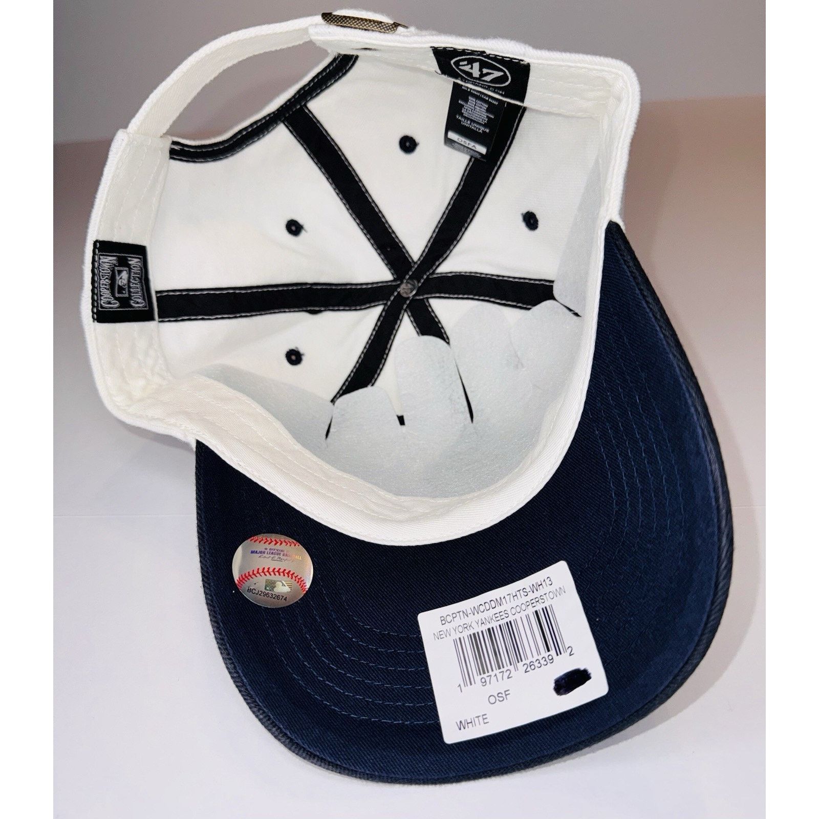 47 Brand 47 New York Yankees Clean Up Adjustable White Navy MLB Hat Size ONE SIZE - 2 Thumbnail