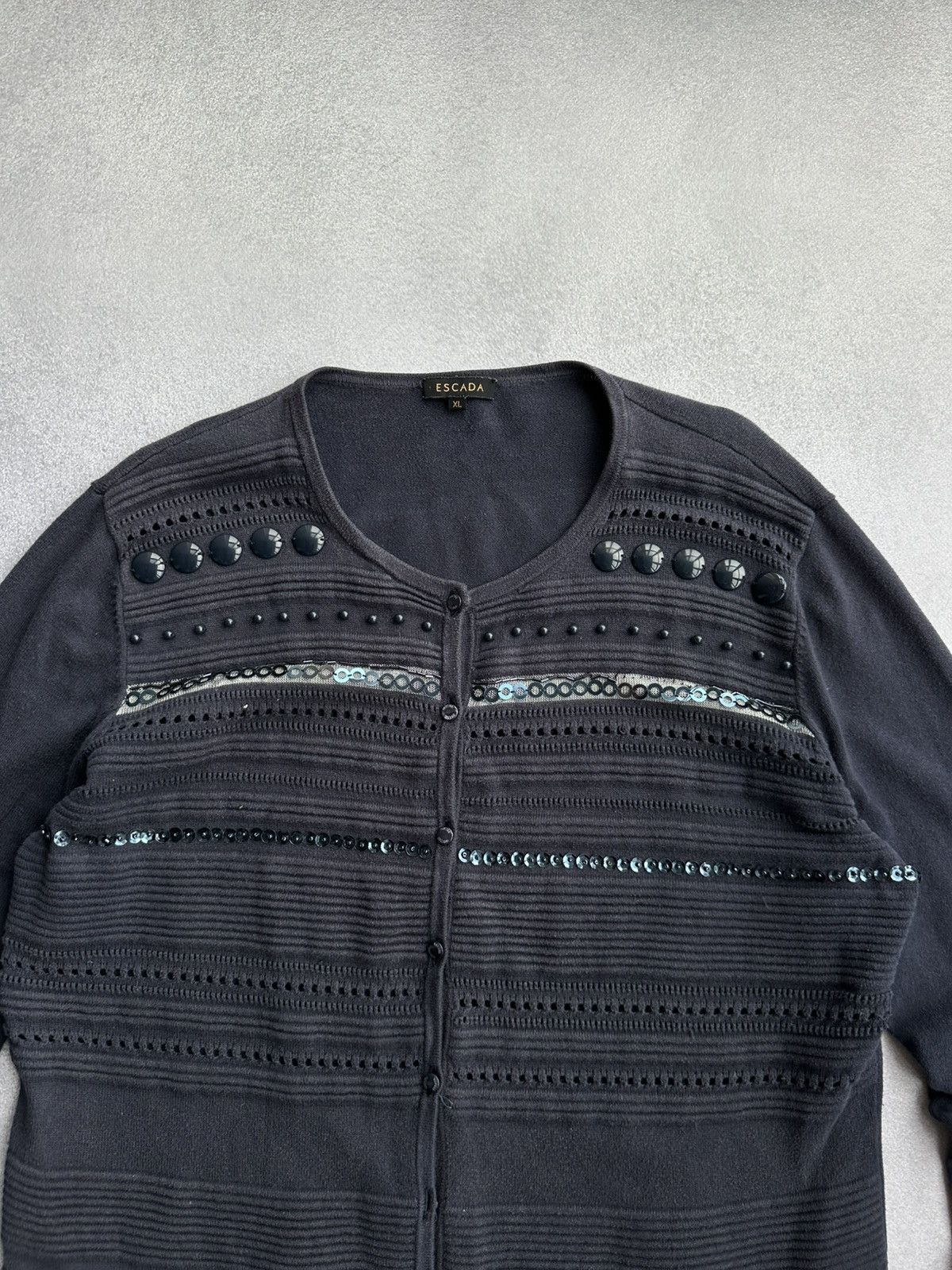 Escada Escada Navy Blue Embellished Button-Front Cardigan Sweater Size XL / US 12-14 / IT 48-50 - 3 Thumbnail