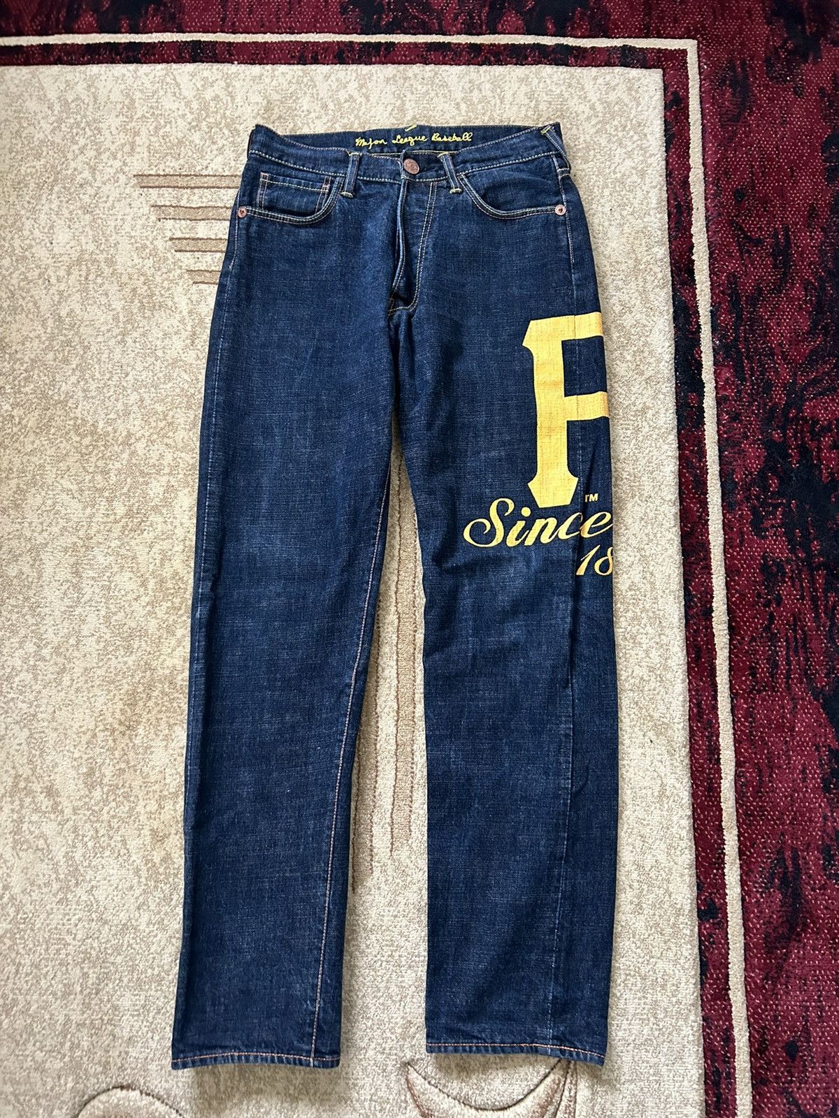 MLB × Vintage Vintage MLB Pittsburgh Pirates Selvedge Denim Jeans Size US 32 / EU 48 - 2 Thumbnail