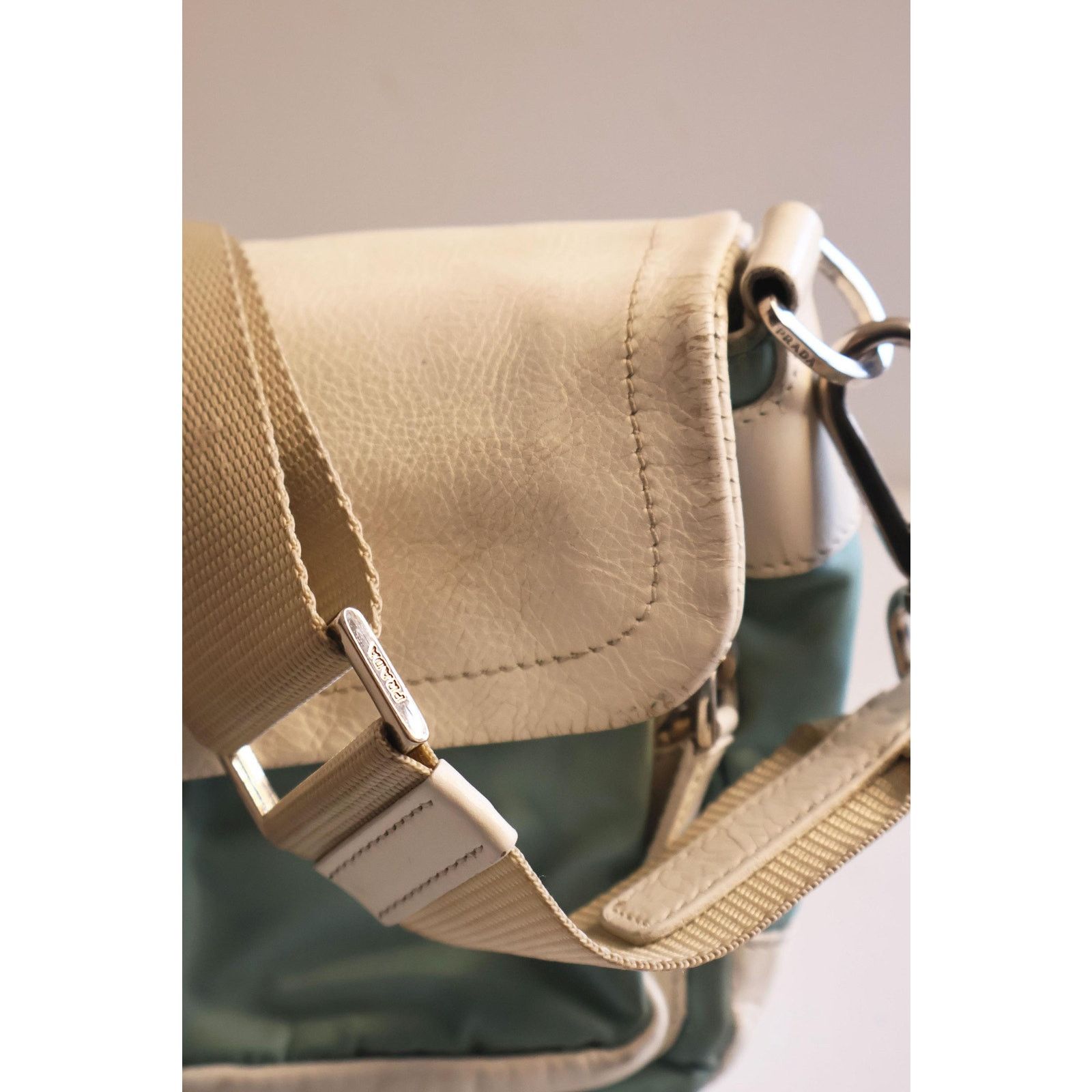 Prada Vintage PRADA White Leather + Baby Blue Nylon Bag Size ONE SIZE - 6 Thumbnail