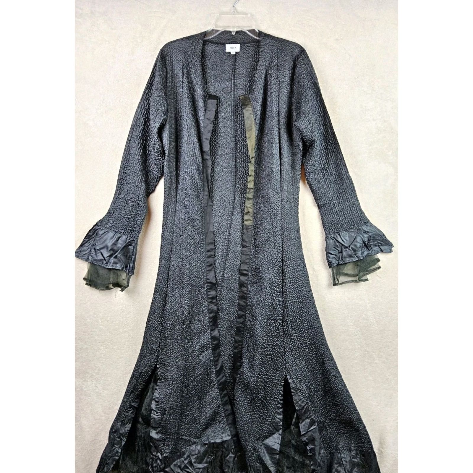 Vintage Mina Silk Blend Robe Kaftan Black Chiffon Goth One Size Womens Silk Blend One Size Black Kaftan Robe Size ONE SIZE - 2 Thumbnail