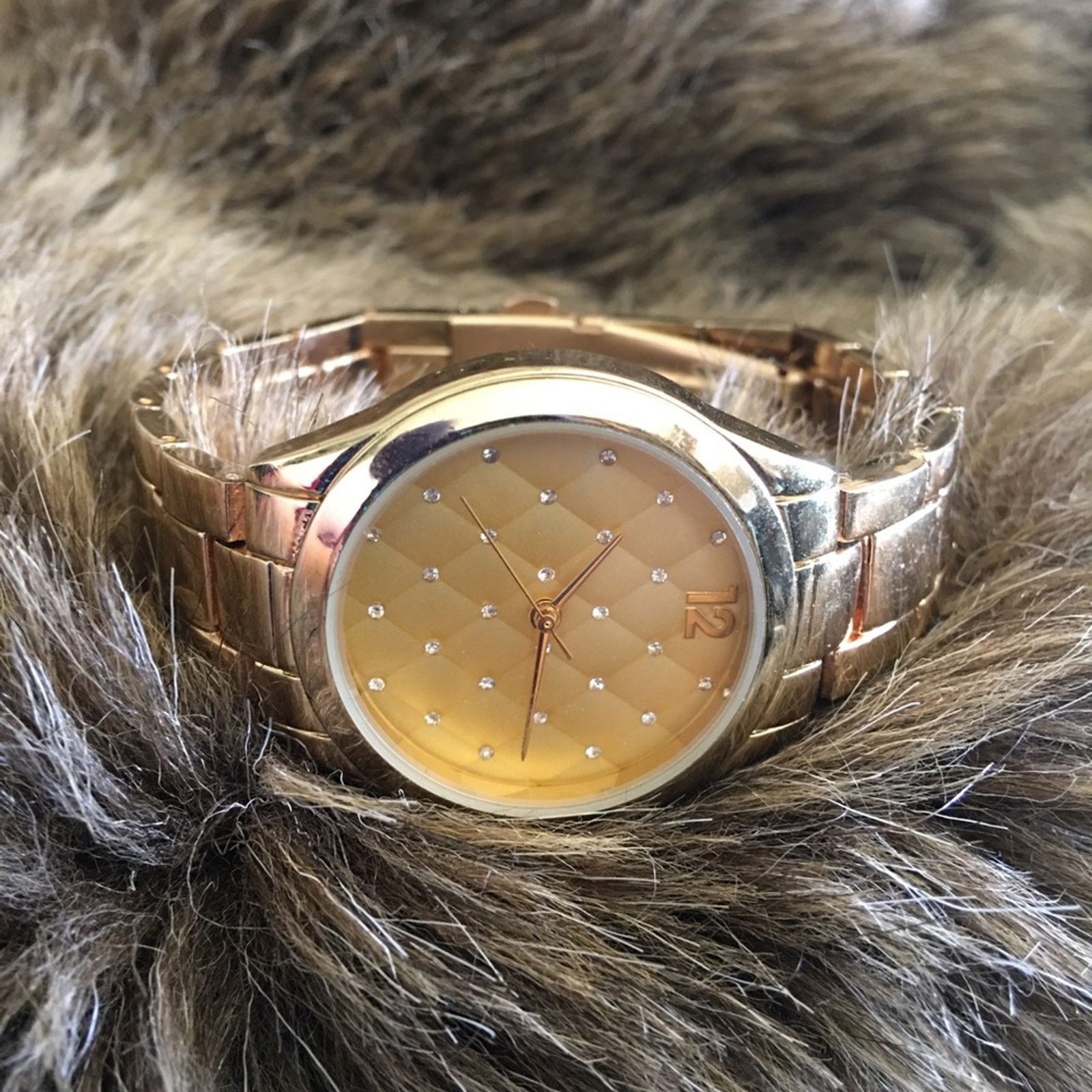 Jewelry Ladies gold tone steel quilted rhinestone watch Size ONE SIZE - 6 Thumbnail