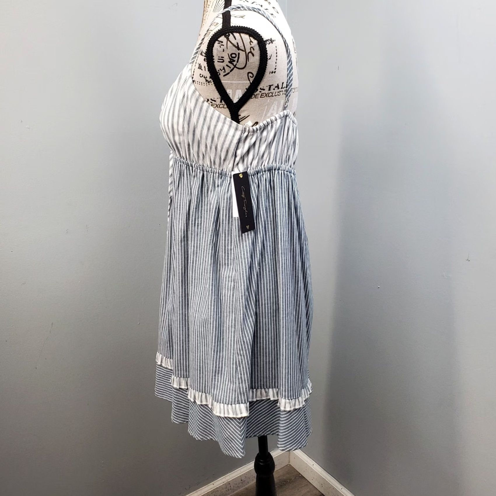 Vintage City Triangles Aruba Mini Dress Womens XL Blue White Striped Spaghetti Straps Size XL / US 12-14 / IT 48-50 - 7 Thumbnail