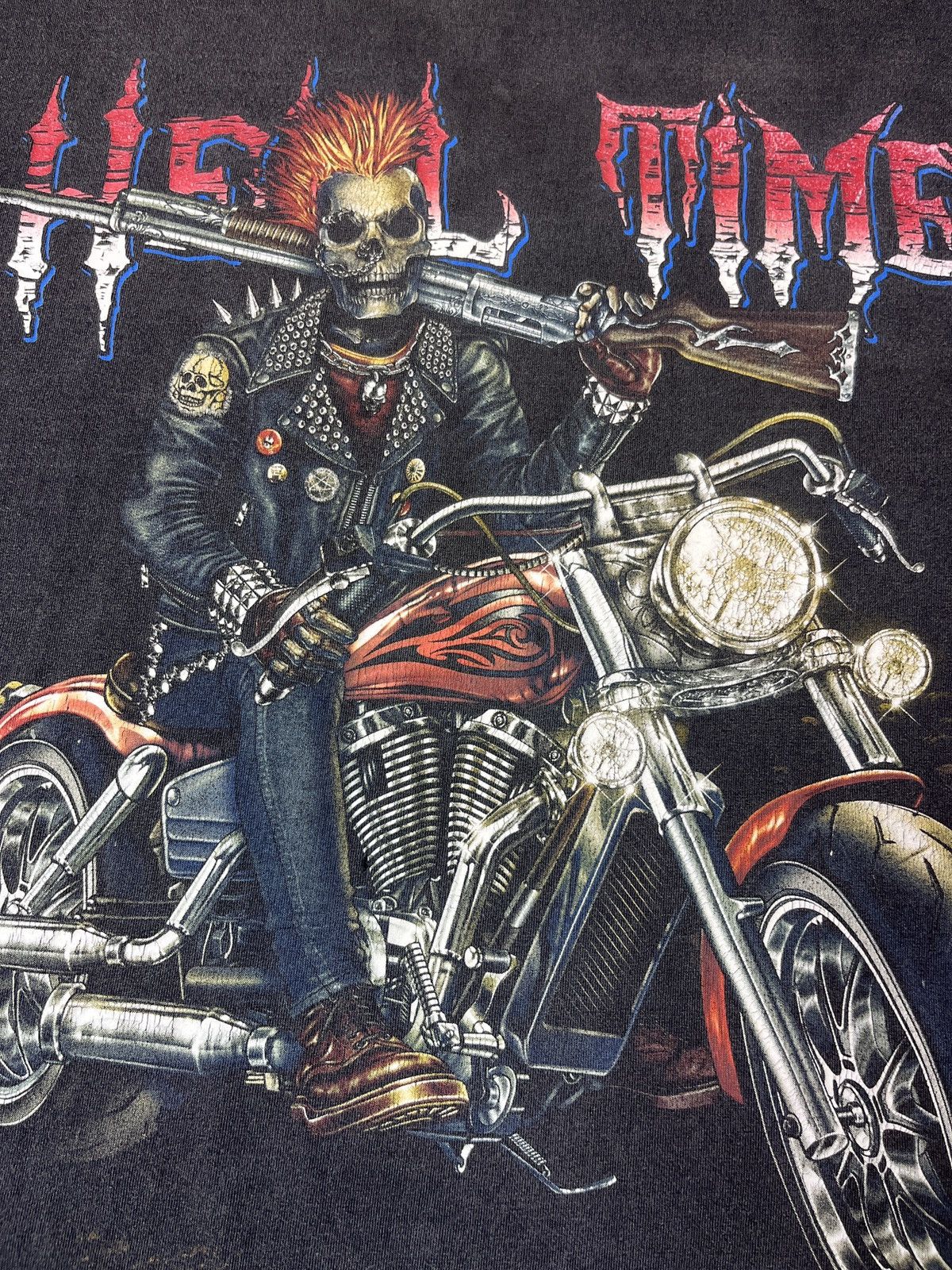 Vintage 1990s HELL TIME VINTAGE FADED & DISTRESSED BAGGY TEE - 844 Size US XL / EU 56 / 4 - 5 Thumbnail