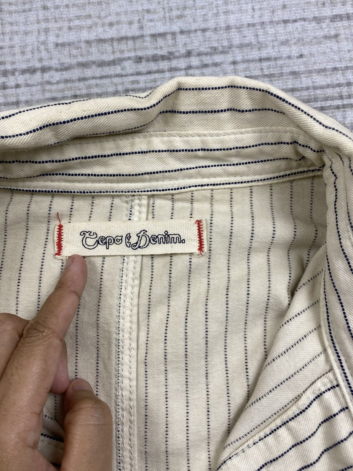 Designer × Japanese Brand × Vintage Vintage Tepo Denim Sanforized Union Made Stripe Long Jacket Size US M / EU 48-50 / 2 - 9 Thumbnail
