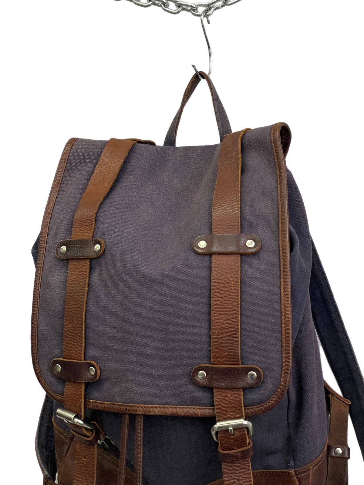 Japanese Brand Diesel style canvas leather backpack Y2K explorer style 90s Size ONE SIZE - 2 Thumbnail