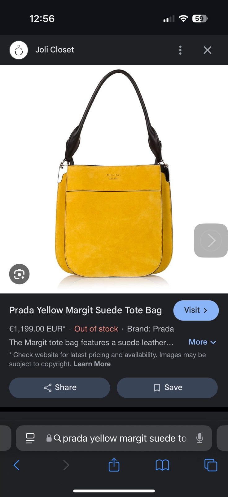 Prada Prada Yellow Margit Suede Tote Bag Size ONE SIZE - 1 Thumbnail