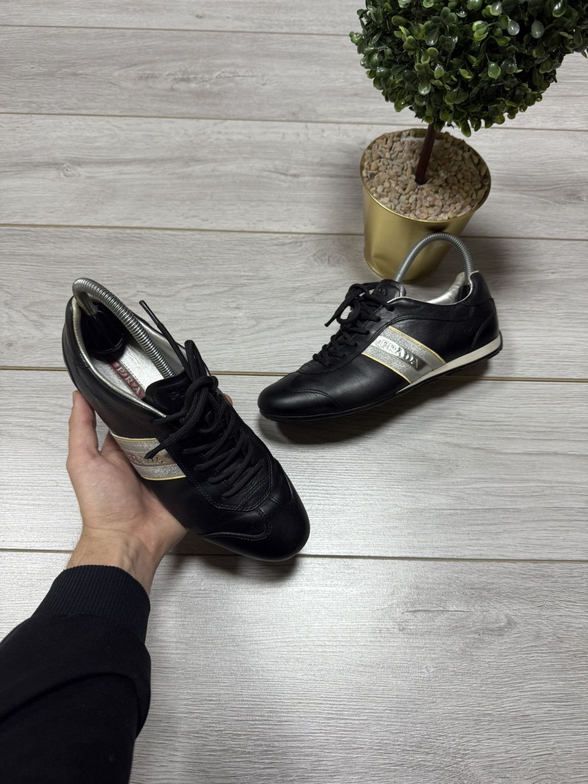 Prada Prada silver vintage leather sneakers logo Size US 7 / IT 37 - 1 Thumbnail