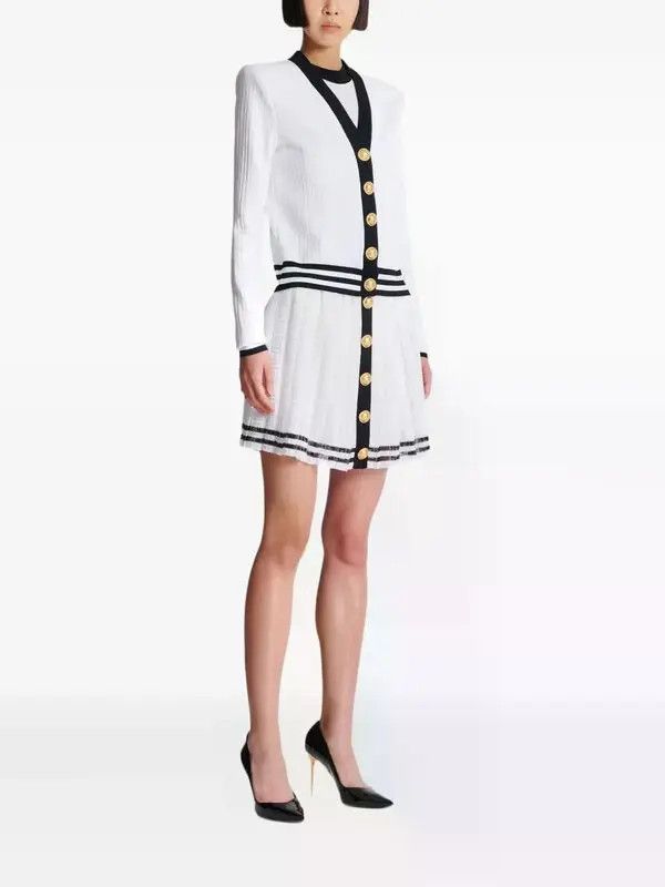 Balmain o1s1wg111225 Two-Tone Cardigan in White/Black Size XL / US 12-14 / IT 48-50 - 3 Thumbnail
