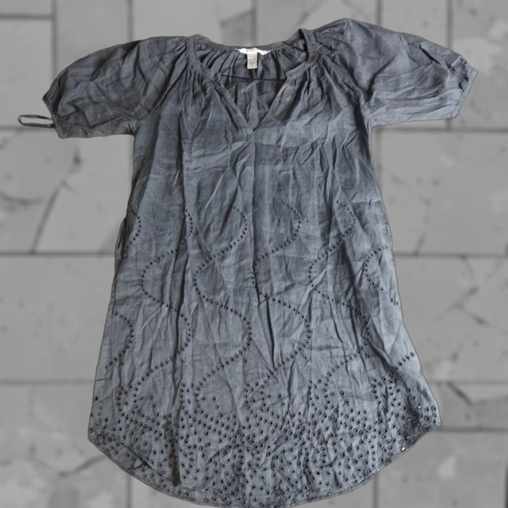 Diane von Furstenberg Diane von Furstenberg Dress Small Blue Gray Linen Kaftan Knee Length V-Neck Pullover Global Casual Womens Size S / US 4 / IT 40 - 1 Thumbnail
