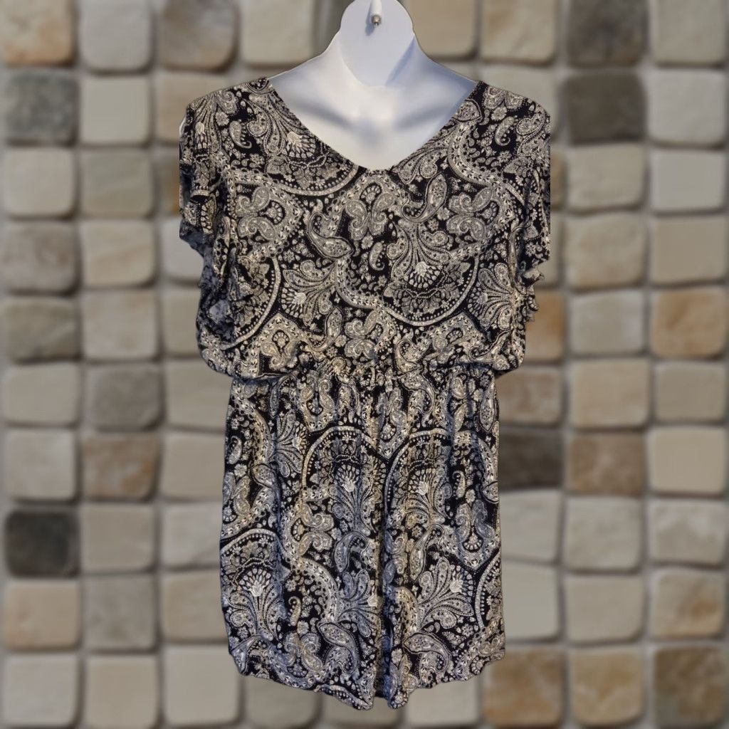 Vintage Terra & Sky Deco Paisley Romper Short Set 1X Black Womens One-Piece Boho Size XL / US 12-14 / IT 48-50 - 1 Thumbnail