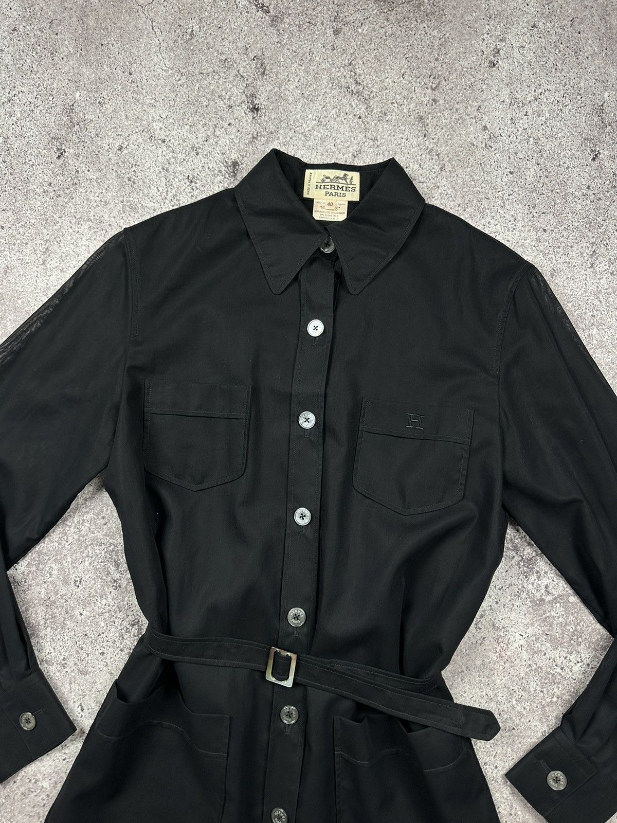 Hermes Vintage Hermès Paris Black Cotton Shirt Dress Belted Size M / US 6-8 / IT 42-44 - 5 Thumbnail
