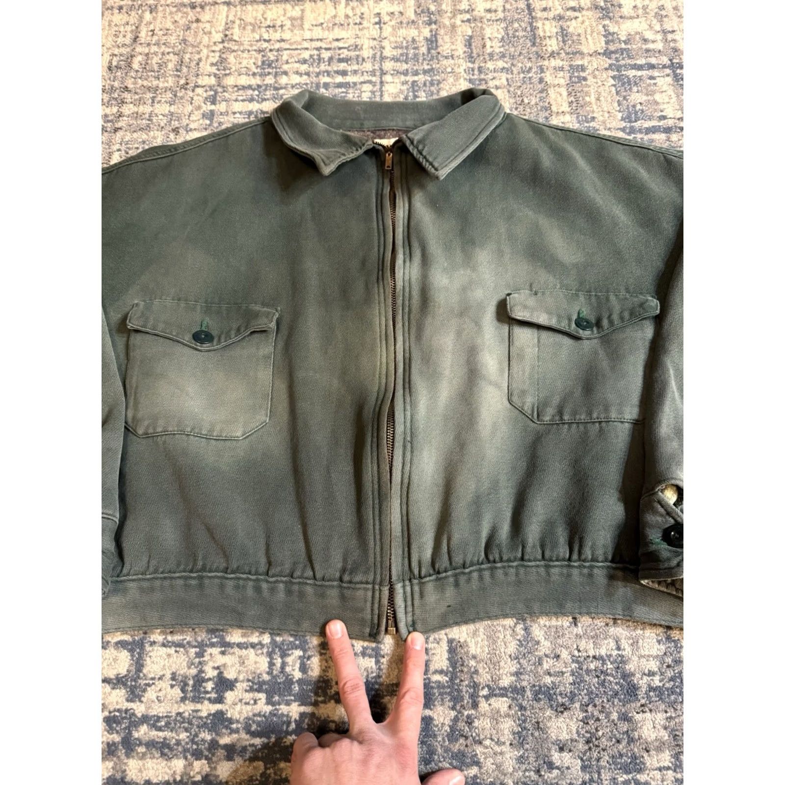 Vintage VINTAGE 1940s Cropped Full Zip Cotton Work Jacket XL Green Men Short Length Size US XL / EU 56 / 4 - 2 Thumbnail