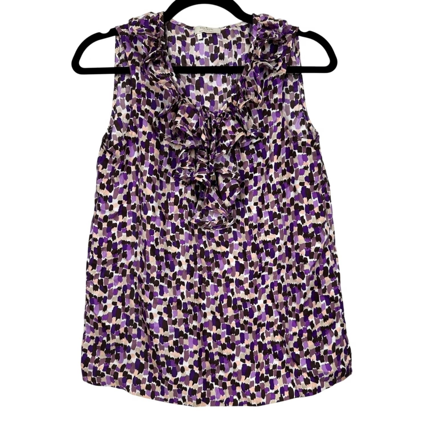 Vintage Kate Spade Purple Silk Blouse Ruffle Sleeveless Size 4 Women Office Work 25" 18" Chest Size S / US 4 / IT 40 - 2 Thumbnail