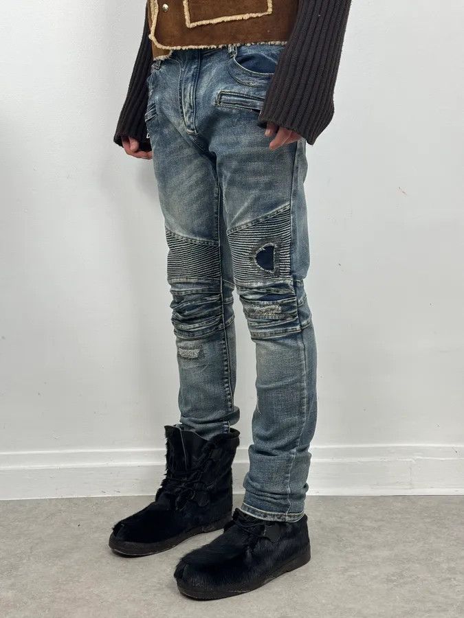 Balmain 2010s Balmain Biker Blue Denim Jeans Size US 31 - 2 Thumbnail
