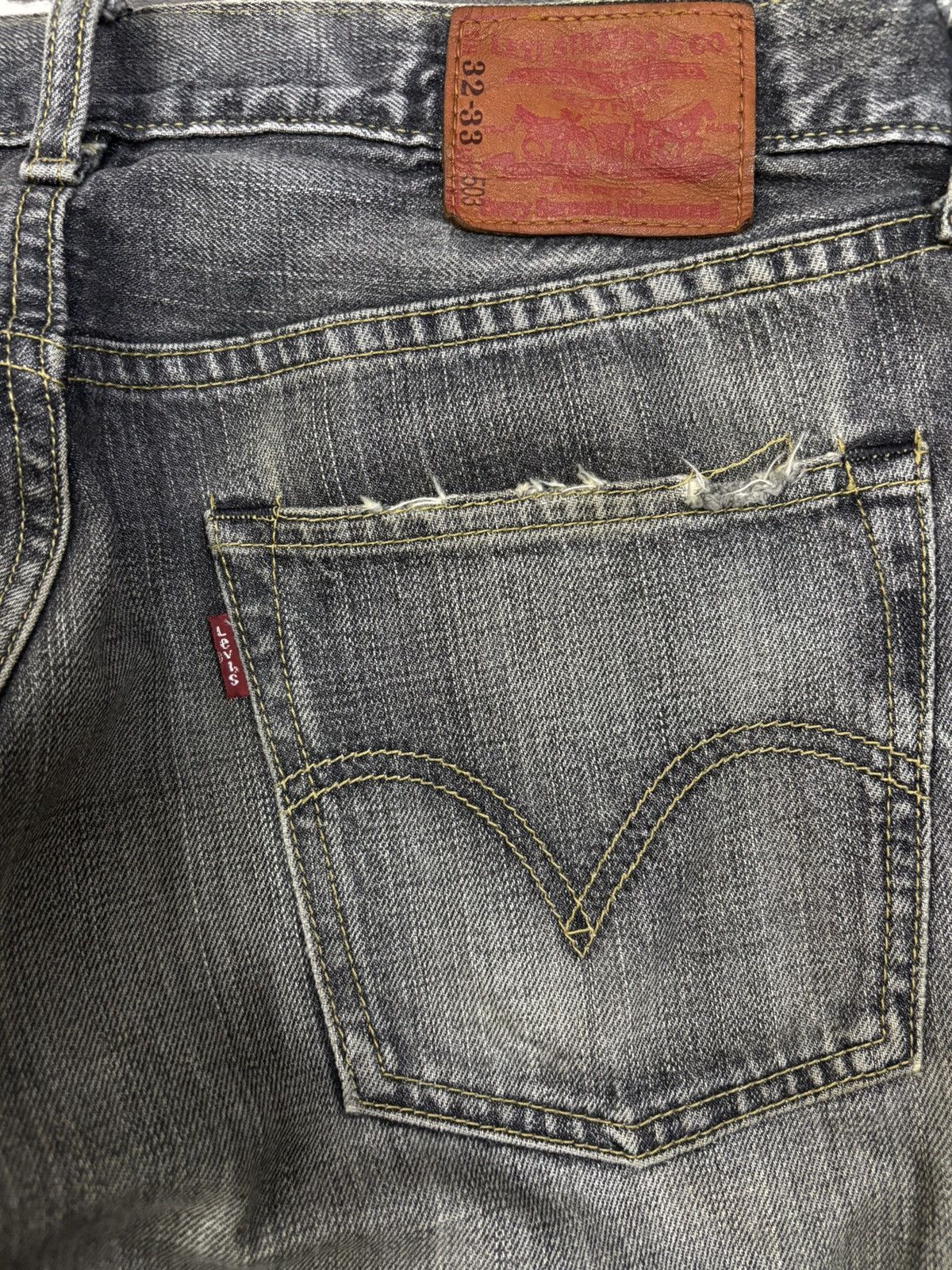 Levi's Vintage Levis 503 Rusty Charcoal Wash Baggy Distressed Jeans Size US 33 - 13 Thumbnail