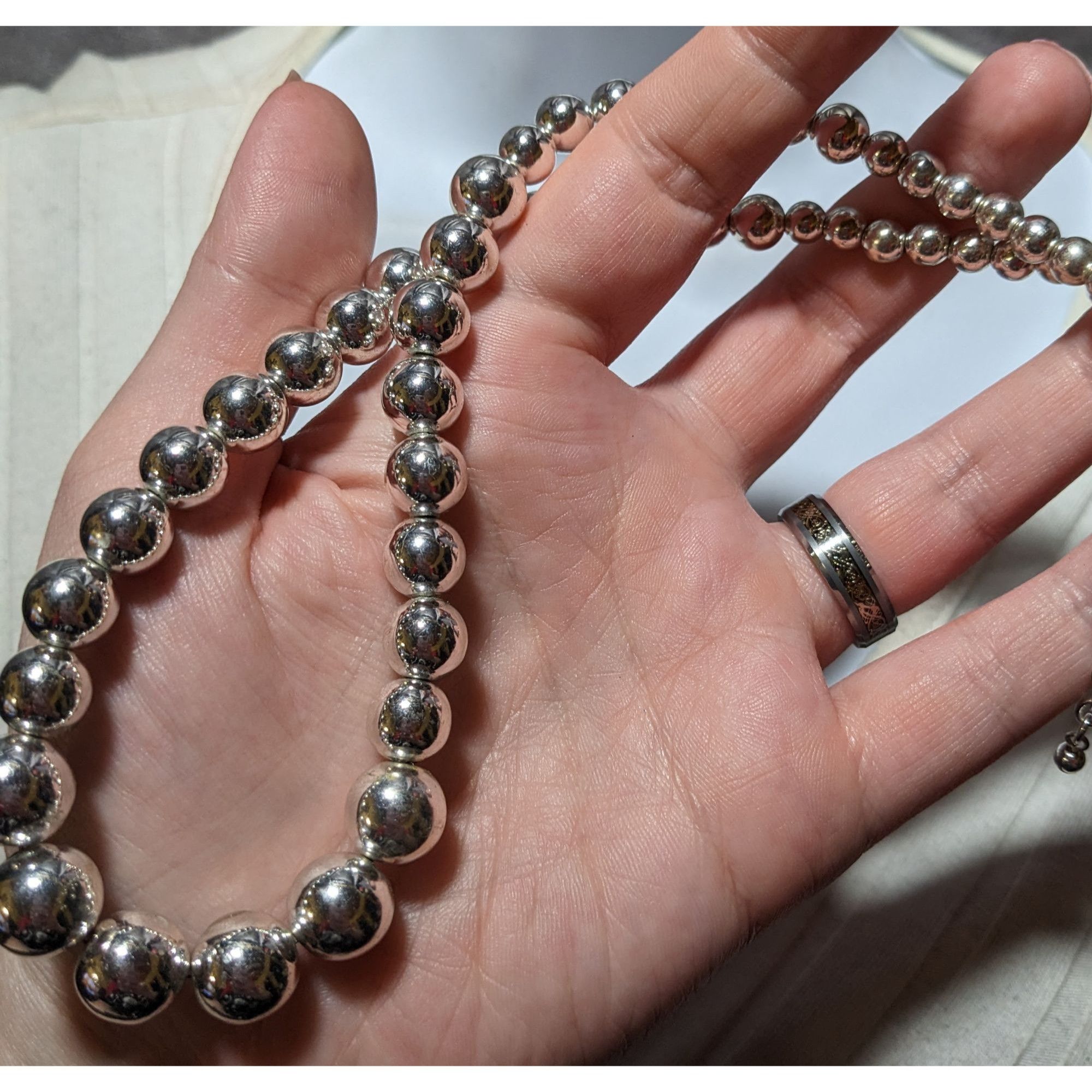 Other Metallic Silver Graduated Beaded Necklace Size ONE SIZE - 9 Thumbnail