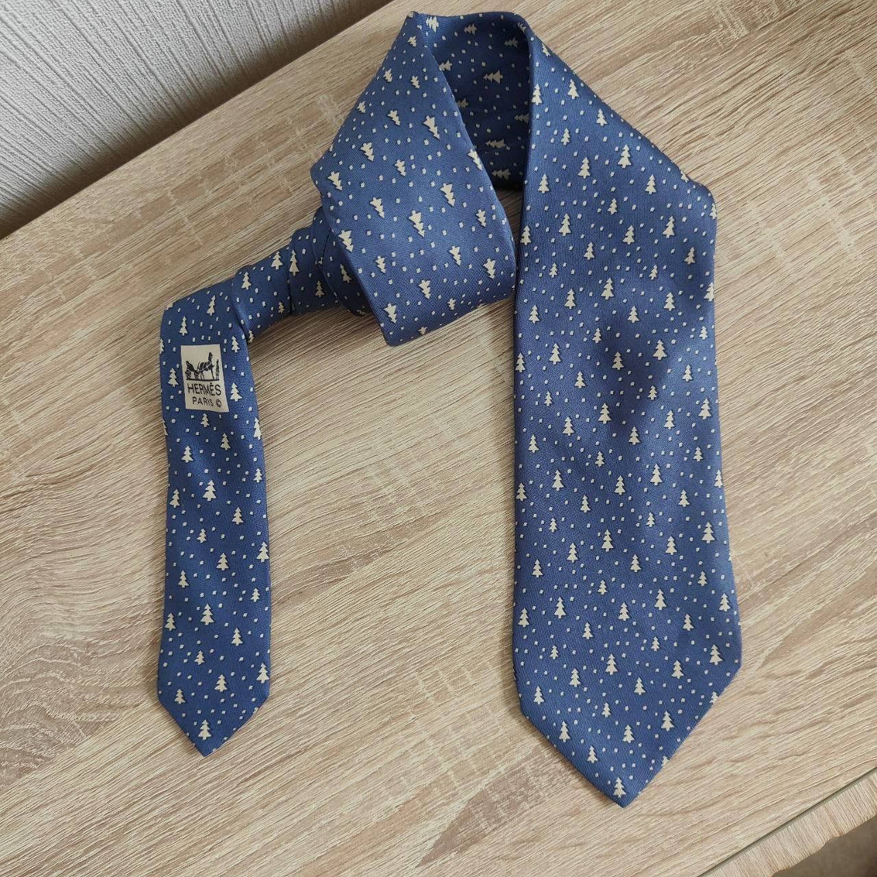 Hermes Hermes Paris Silk Tie 5150 HA Trees Blue Size ONE SIZE - 2 Thumbnail