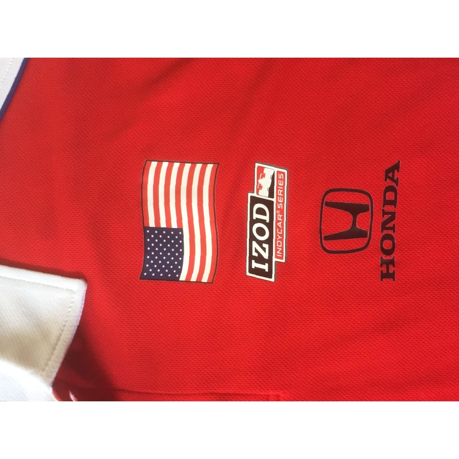Izod VINTAGE IZOD PerformX Indy Car Racing Honda Flag USA Red White Cool FX Men's Polo XXL Black/White Polo Shirt Mens XXL Racing 90s Flags Size US XXL / EU 58 / 5 - 3 Thumbnail