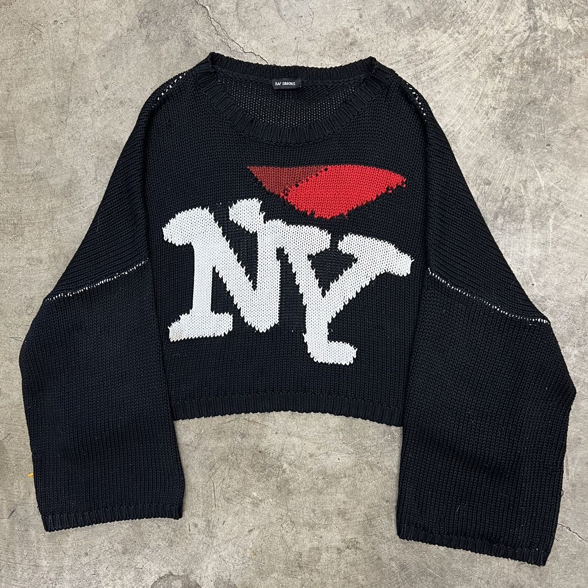 Image of Raf Simons Raf Simmons Aw17 ‘I Love Ny’ Oversized Cropped Knit in Black, Men's (Size XS)