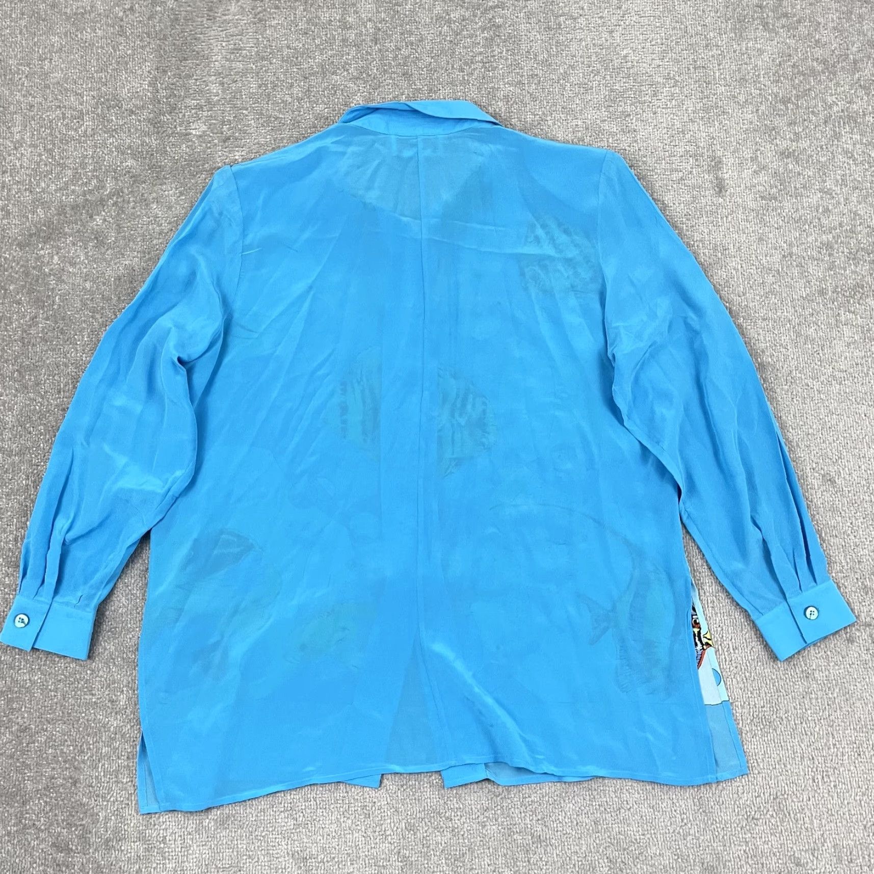 Vintage Diane Gilman Button-Up Shirt Womens Large Blue Silk Tropical Fish Sequin Animal Print Size L / US 10 / IT 46 - 6 Thumbnail