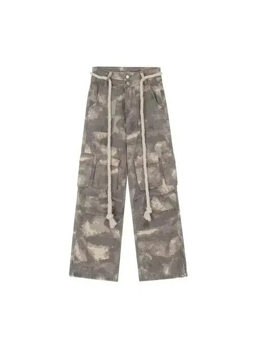 Jean Retro drawstring camouflage work wide-leg trousers Size US 32 / EU 48 - 5 Thumbnail