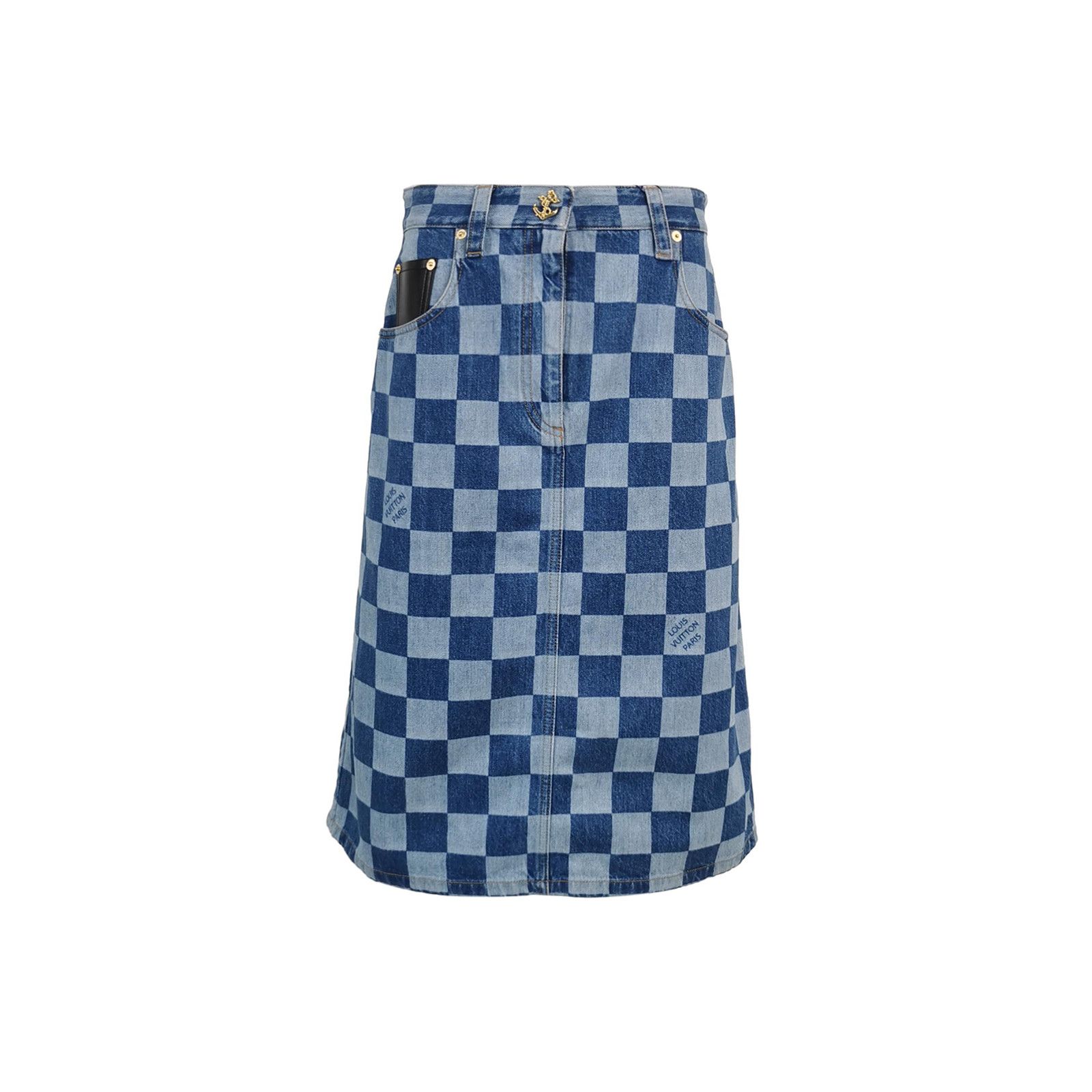 Louis Vuitton Louis Vuitton Checkerboard Denim Midi Skirt Size 38 Size 27" / US 4 / IT 40 - 1 Thumbnail