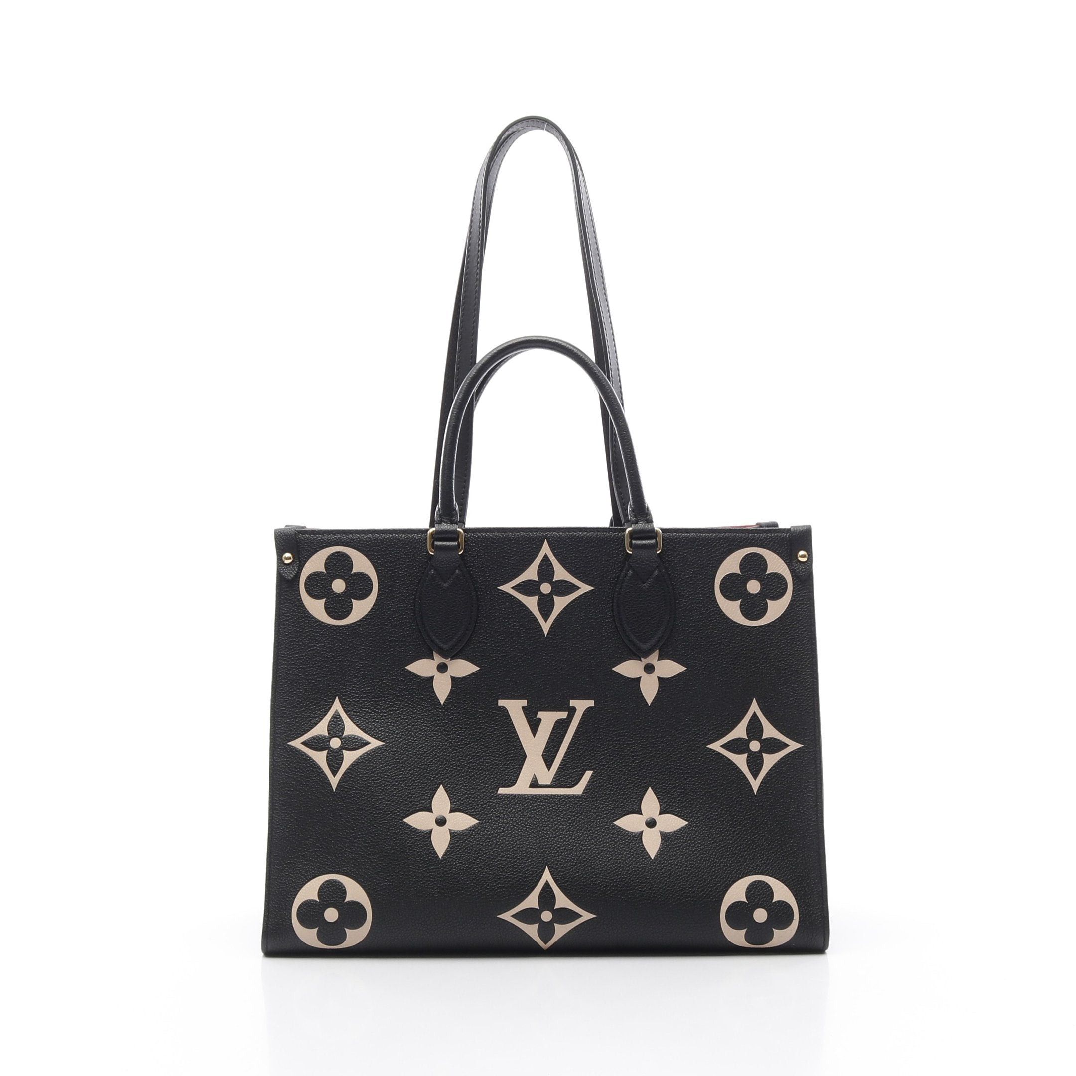 Louis Vuitton On-The-Go Mm Bicolor Monogram Empreinte Shoulder Bag Tote Grain Leather Black Beige, Women's